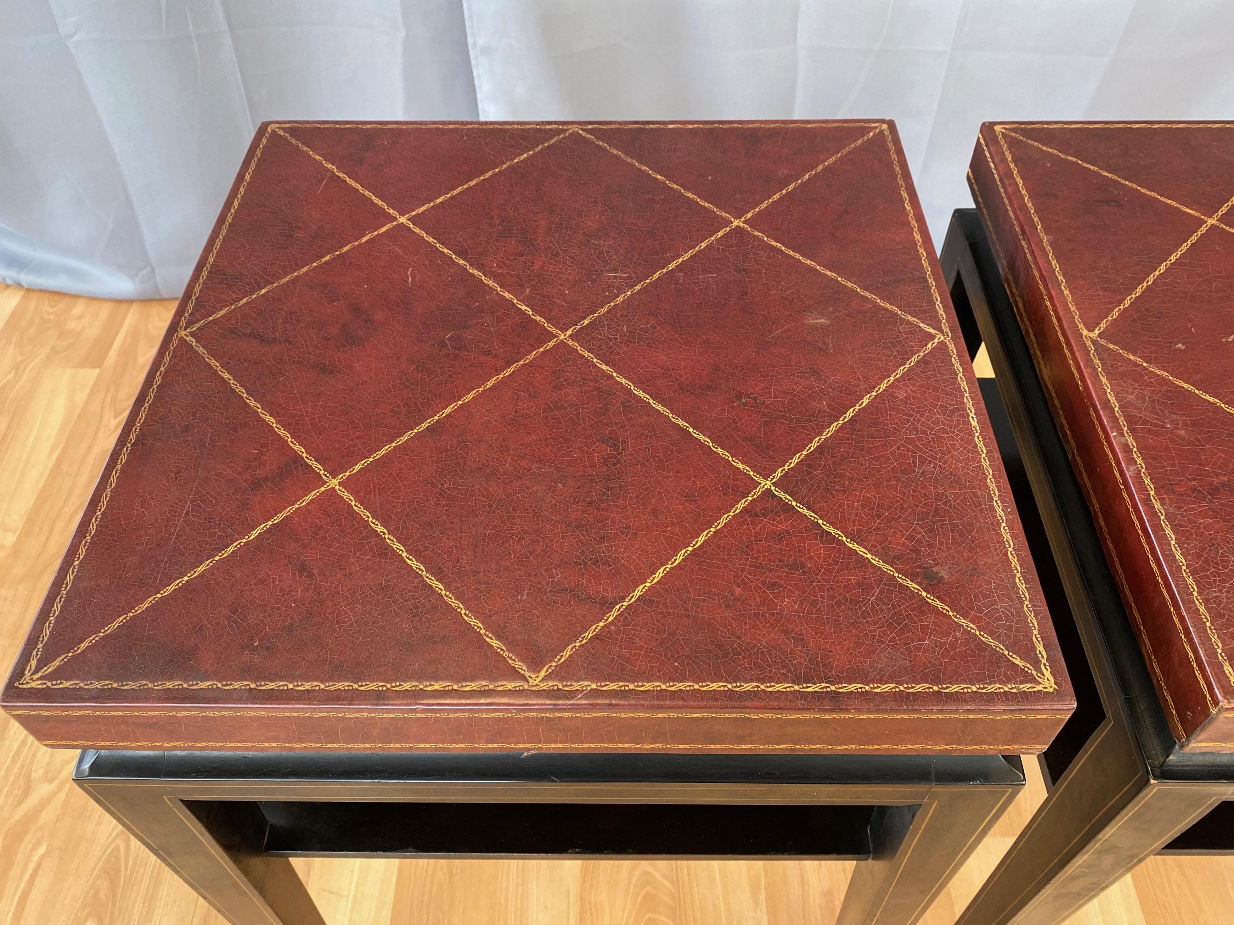 Pair of Tommi Parzinger Leather Top Ebonized Mahogany Occasional Tables, 1950s 4
