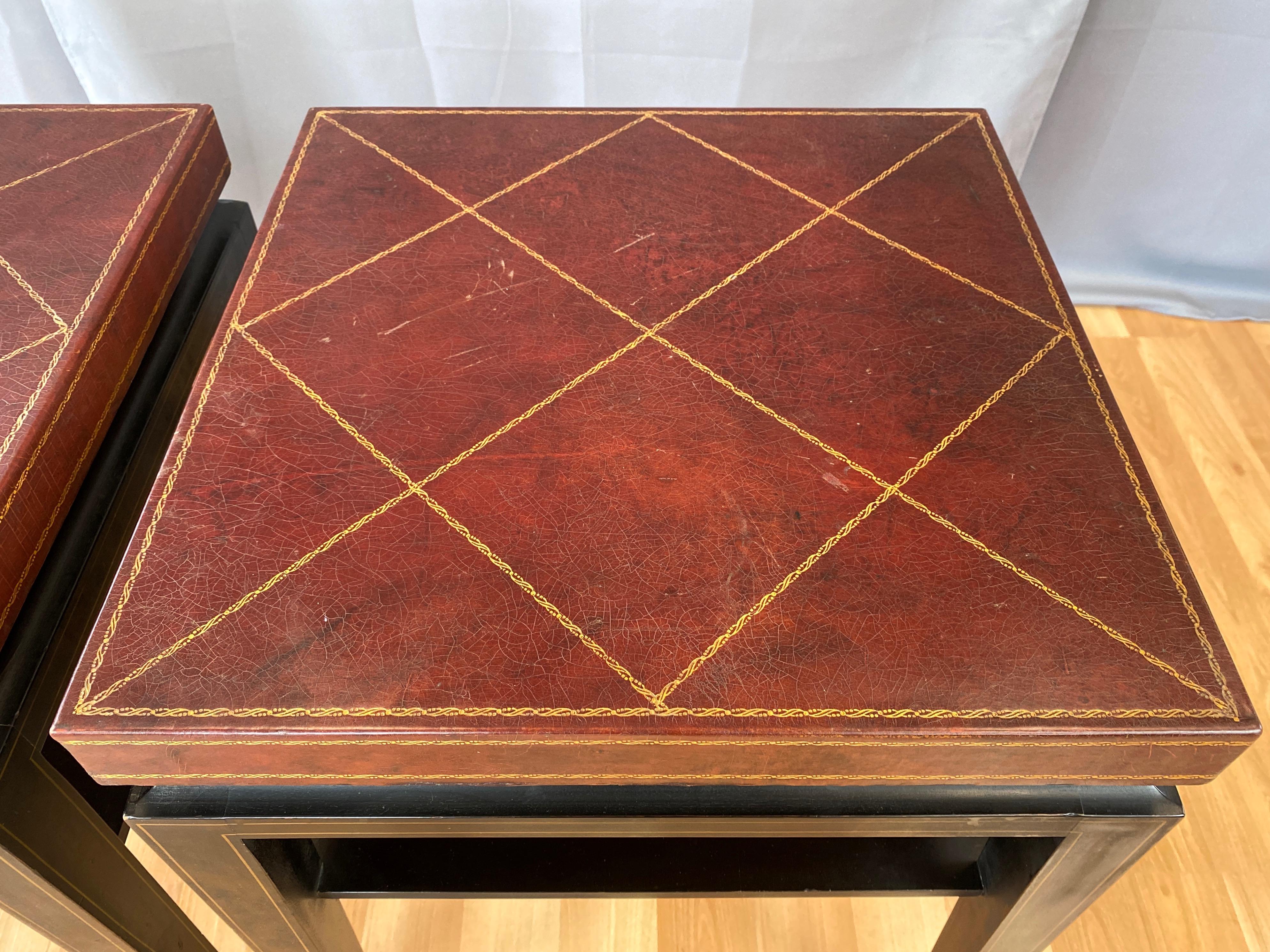 Pair of Tommi Parzinger Leather Top Ebonized Mahogany Occasional Tables, 1950s 5