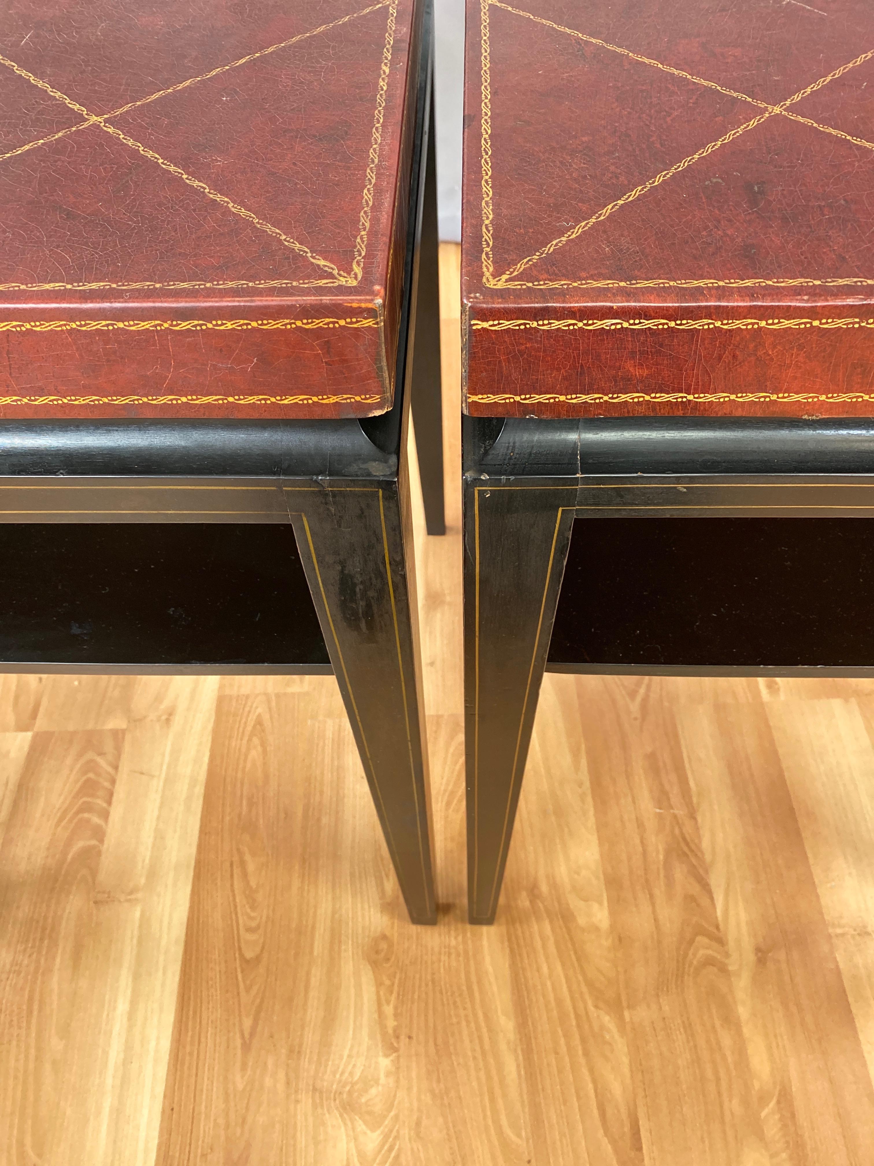 Pair of Tommi Parzinger Leather Top Ebonized Mahogany Occasional Tables, 1950s 8