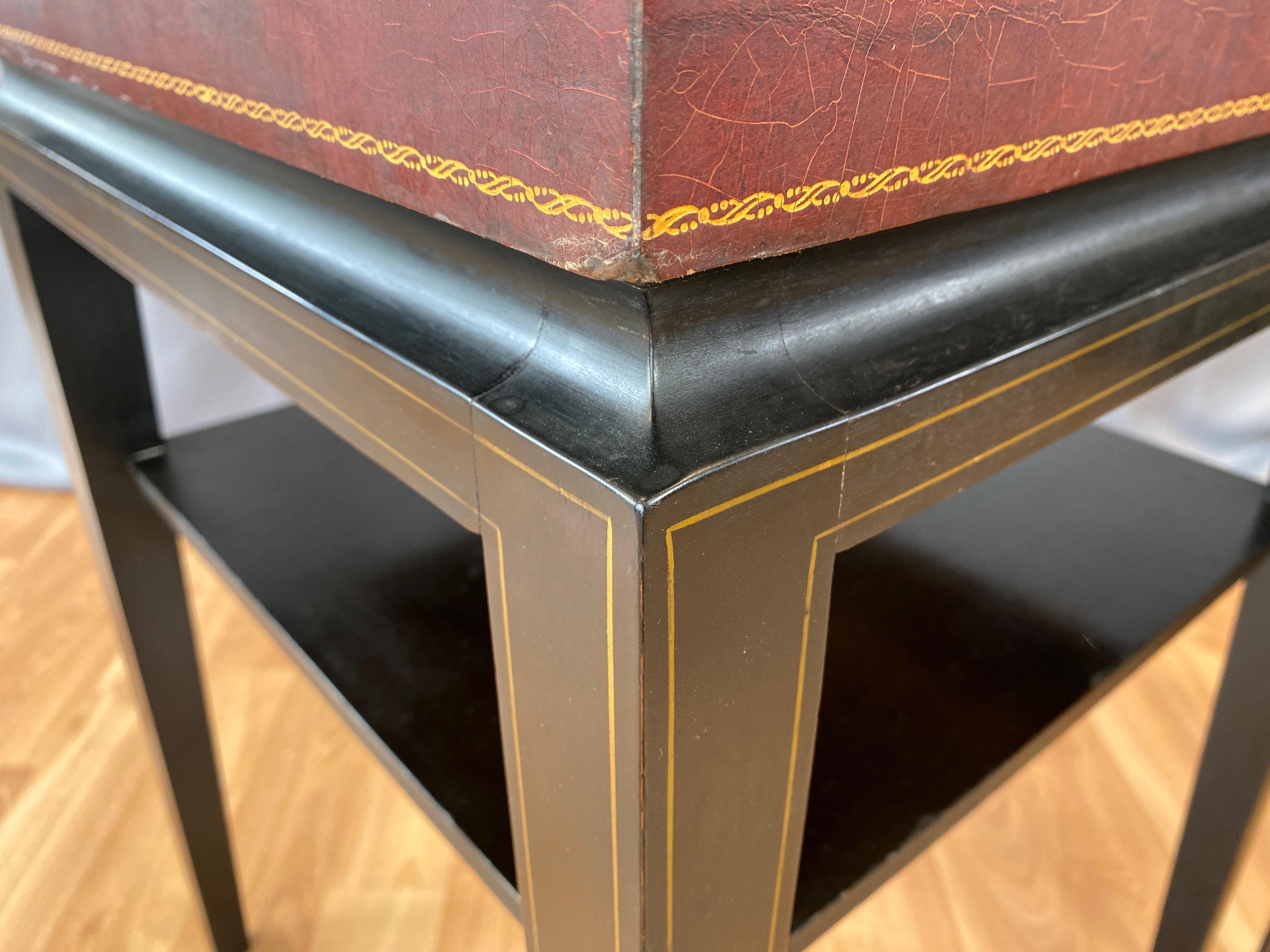Pair of Tommi Parzinger Leather Top Ebonized Mahogany Occasional Tables, 1950s 10
