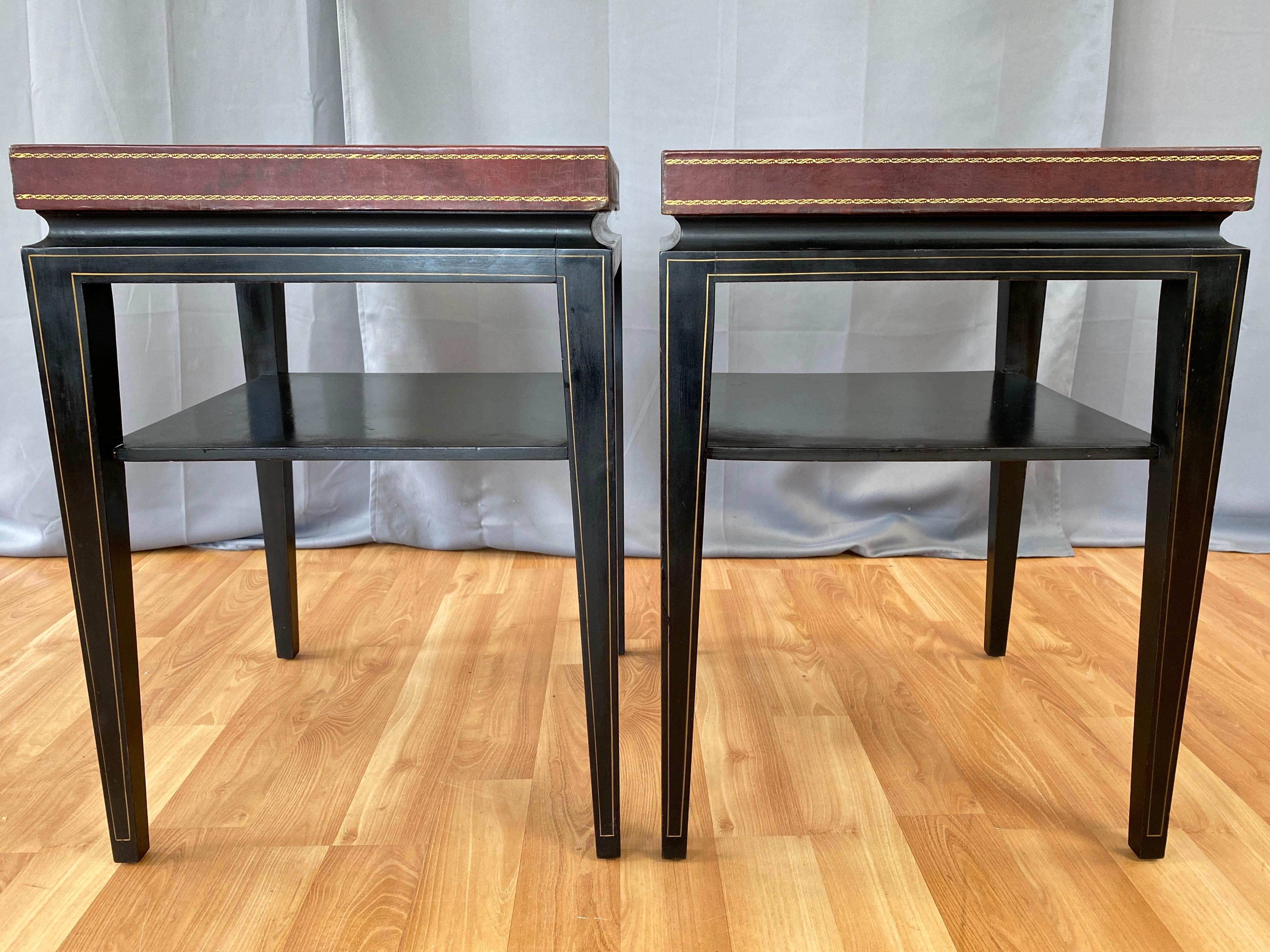 Mid-20th Century Pair of Tommi Parzinger Leather Top Ebonized Mahogany Occasional Tables, 1950s