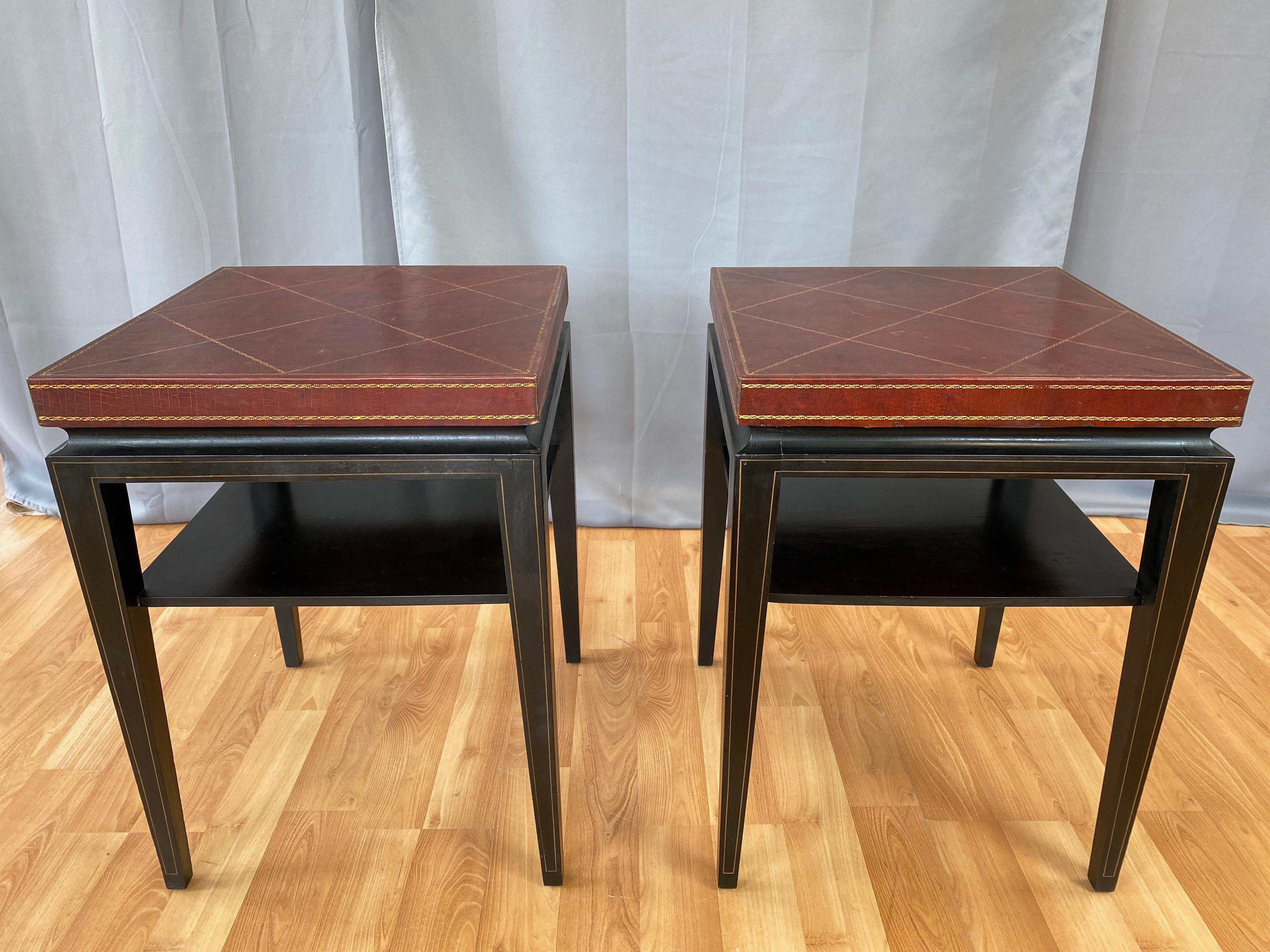 Pair of Tommi Parzinger Leather Top Ebonized Mahogany Occasional Tables, 1950s 2