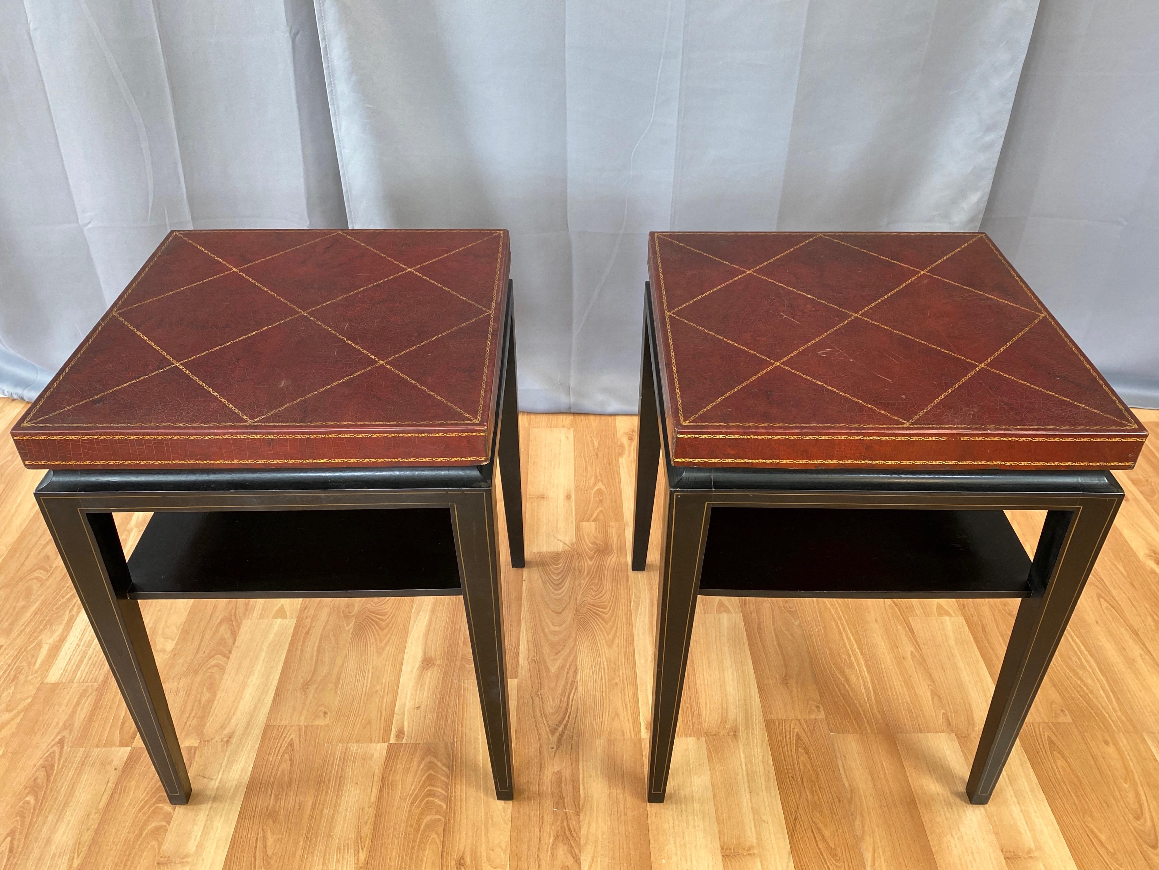 Pair of Tommi Parzinger Leather Top Ebonized Mahogany Occasional Tables, 1950s 3