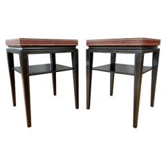 Pair of Tommi Parzinger Leather Top Ebonized Mahogany Occasional Tables, 1950s