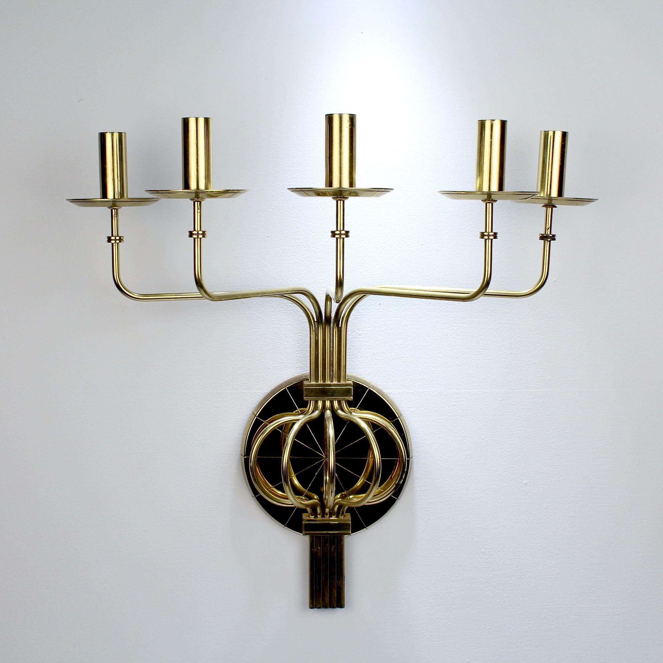 American Pair of Tommi Parzinger Mid-Century Modern 5-Light Brass Sconces for Dorlyn For Sale