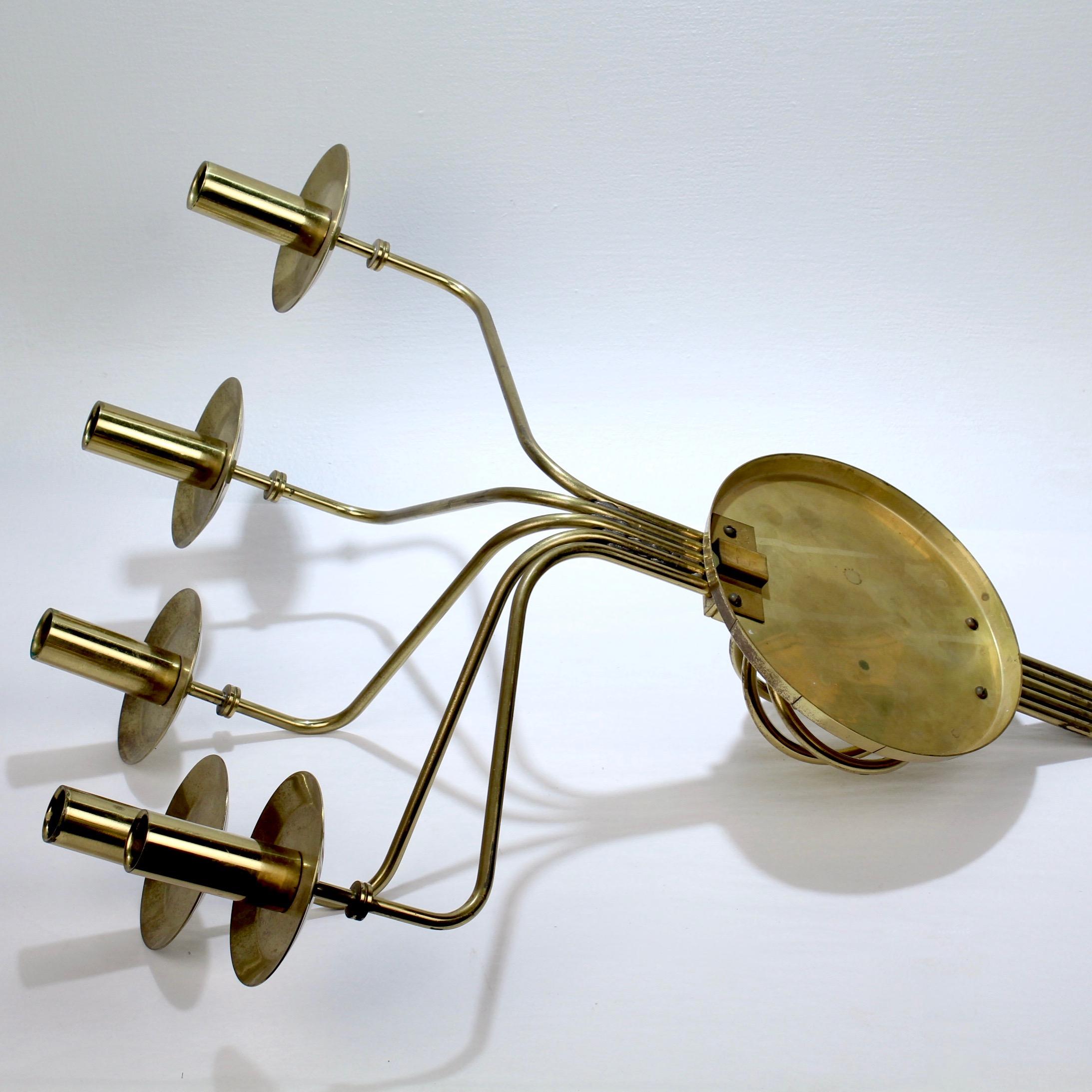 Pair of Tommi Parzinger Mid-Century Modern 5-Light Brass Sconces for Dorlyn For Sale 2