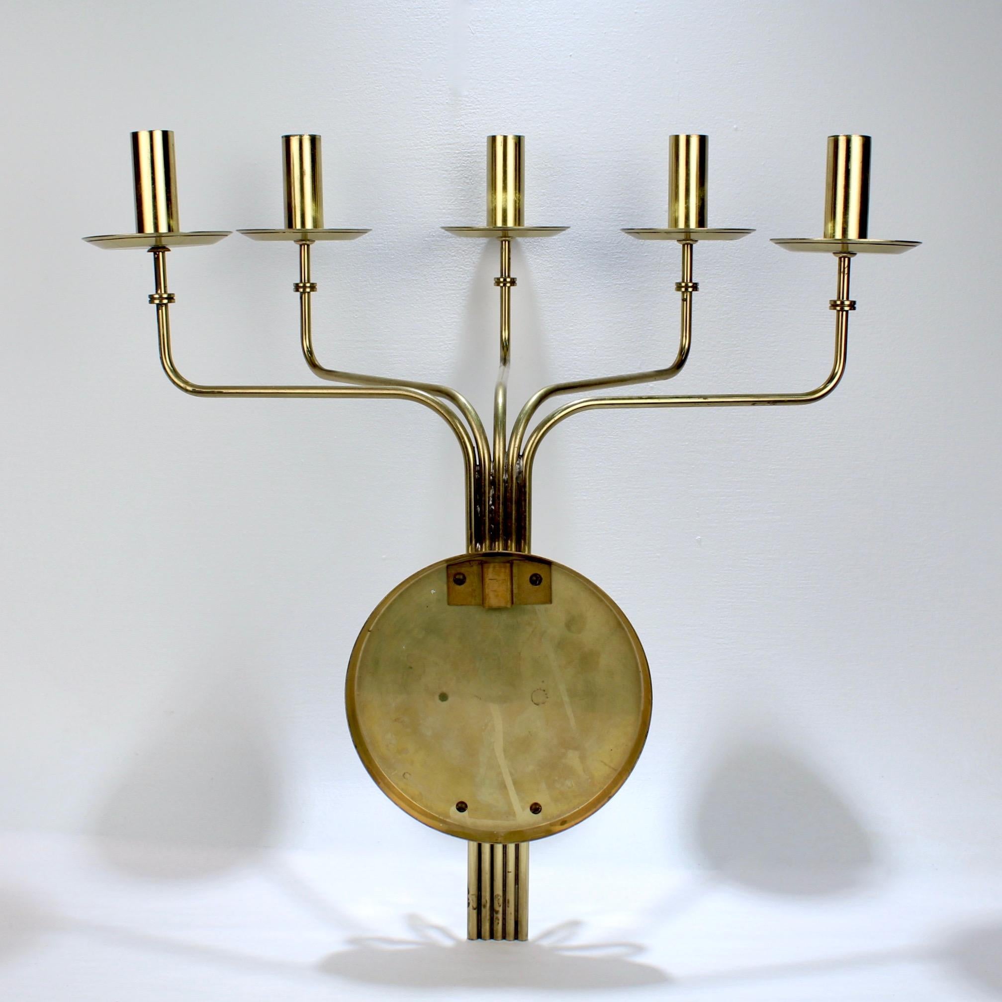 Pair of Tommi Parzinger Mid-Century Modern 5-Light Brass Sconces for Dorlyn For Sale 3