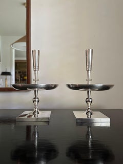 Pair Of Tommi Parzinger Silver-Plate Candlesticks, Heirloom "700" Line, Oneida