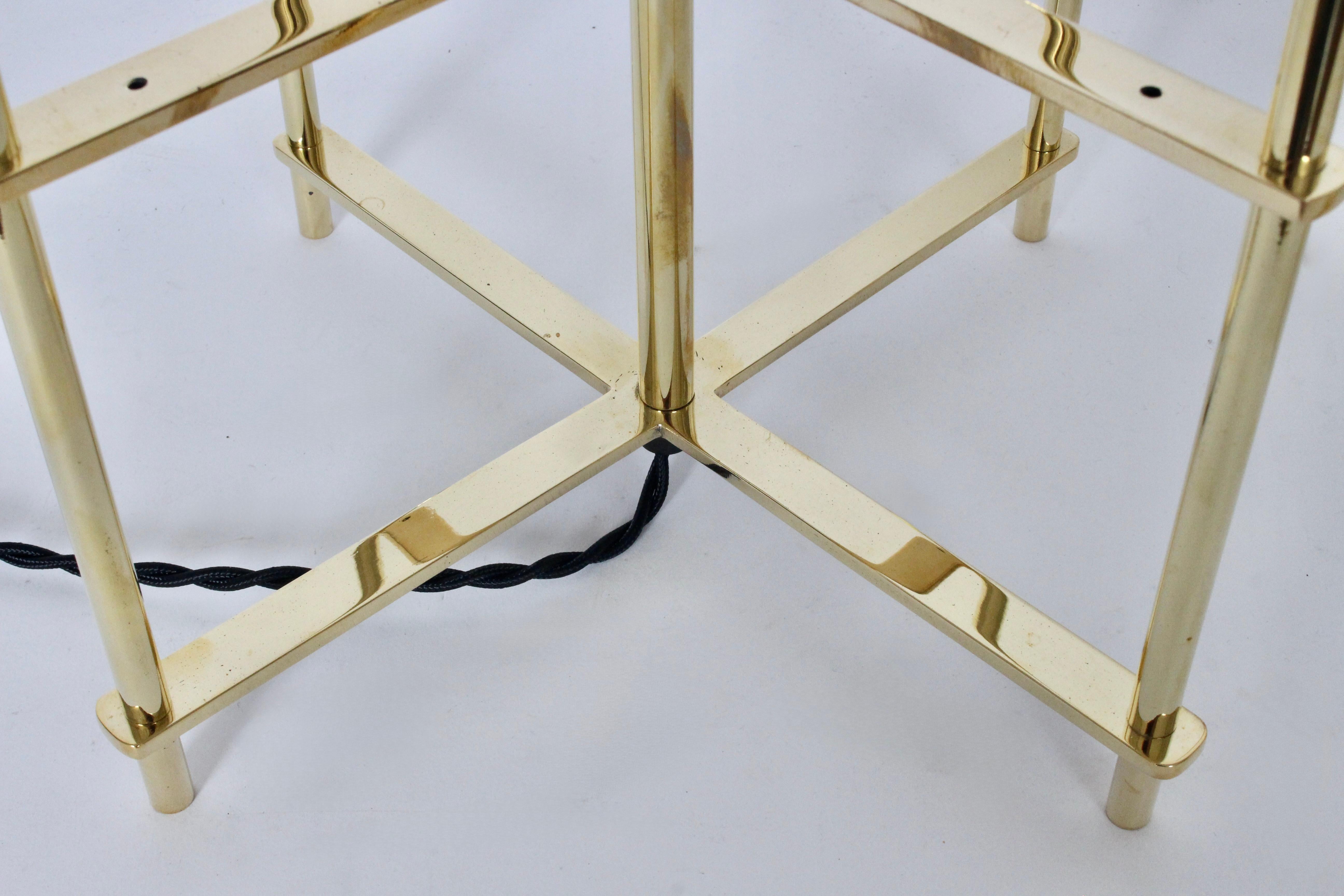 Pair of Tommi Parzinger Style Brass Table Lamps with Parchment Box Shades, 1950s For Sale 5