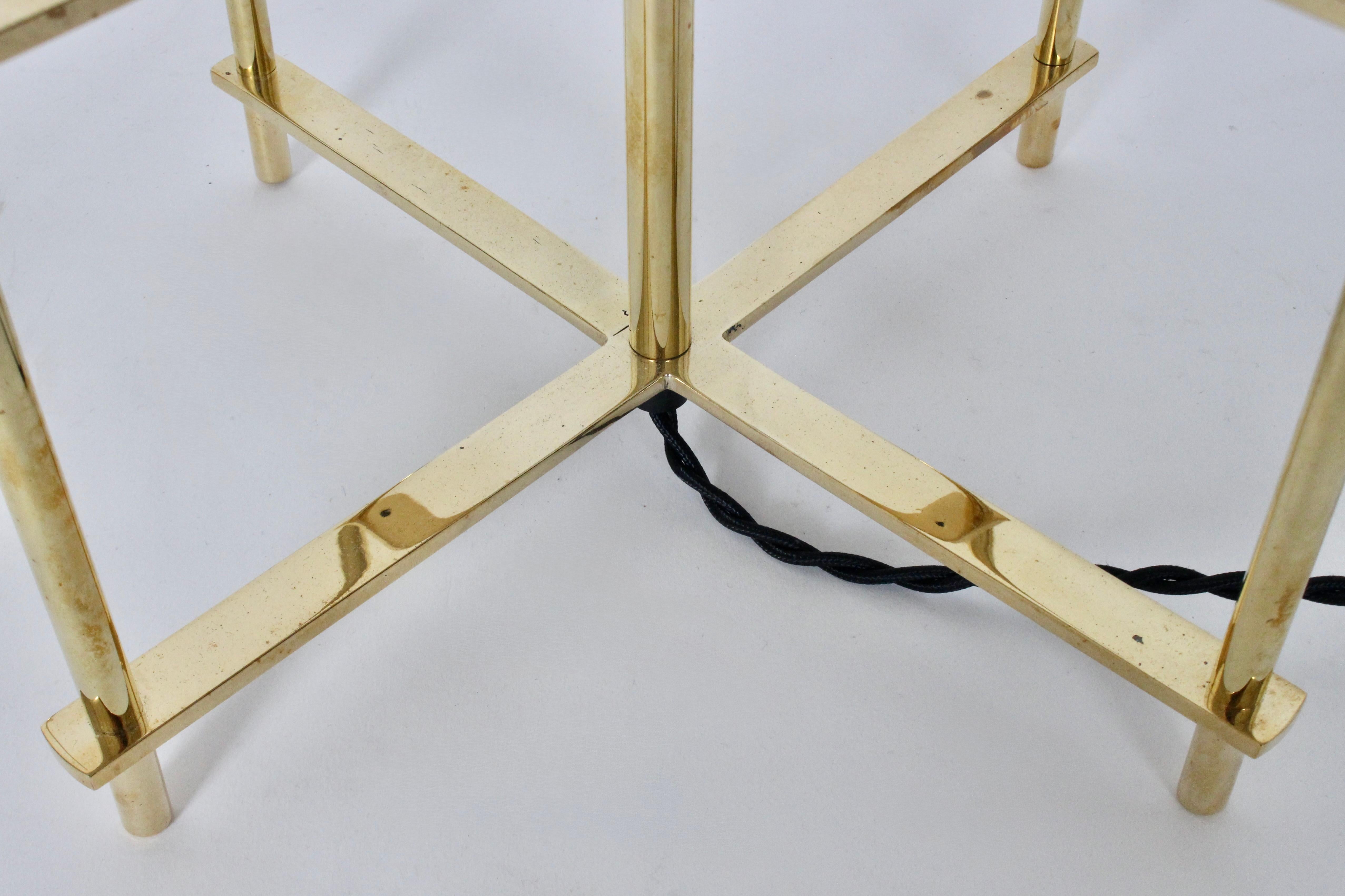 Pair of Tommi Parzinger Style Brass Table Lamps with Parchment Box Shades, 1950s For Sale 6