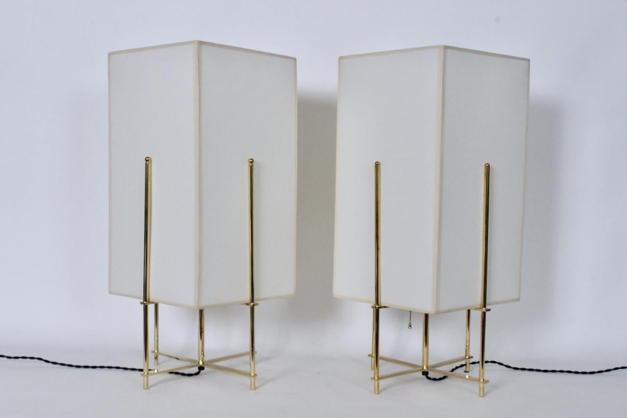 Pair of Tommi Parzinger Style Brass Table Lamps with Parchment Box Shades, 1950s For Sale 13