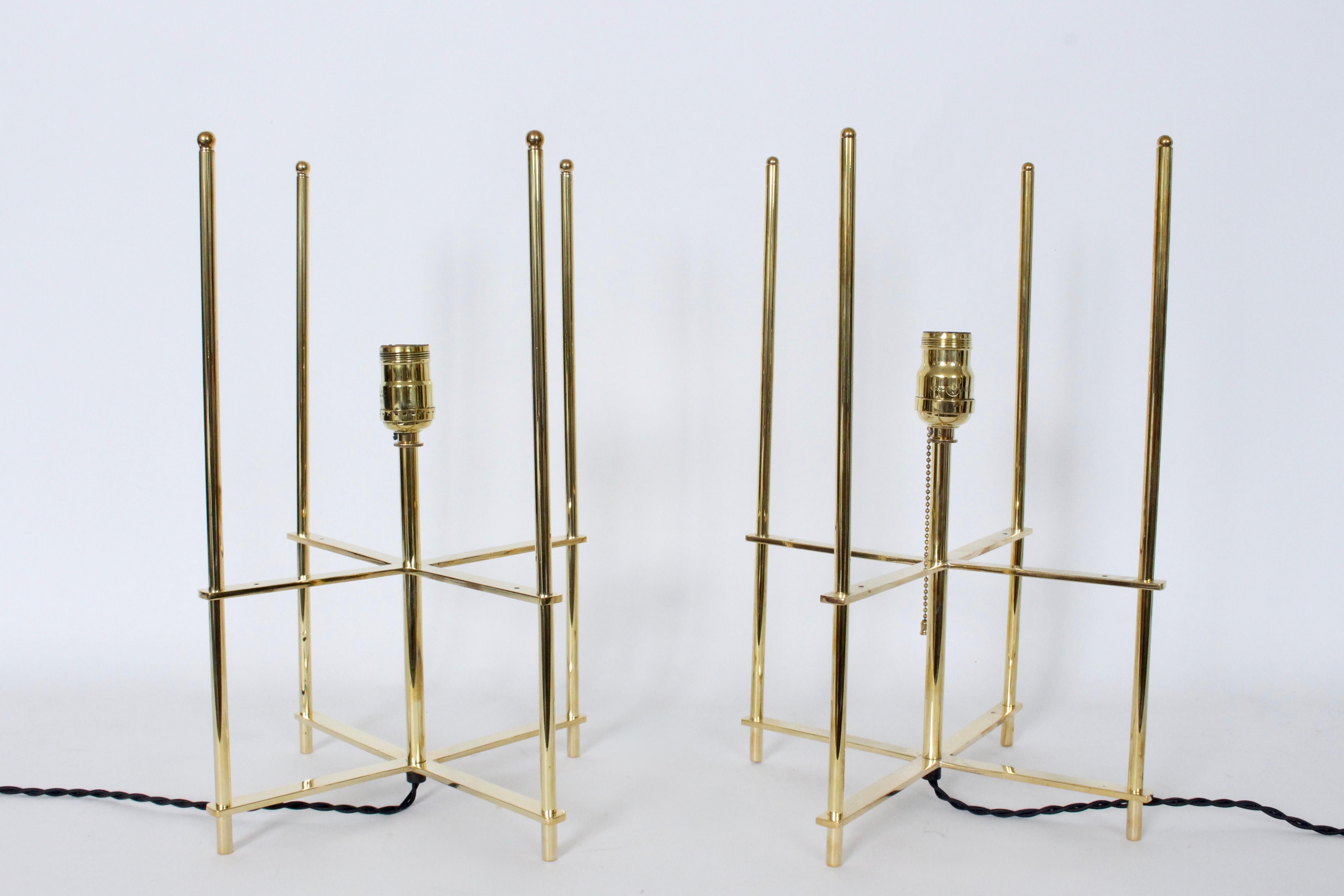 Hollywood Regency Pair of Tommi Parzinger Style Brass Table Lamps with Parchment Box Shades, 1950s For Sale
