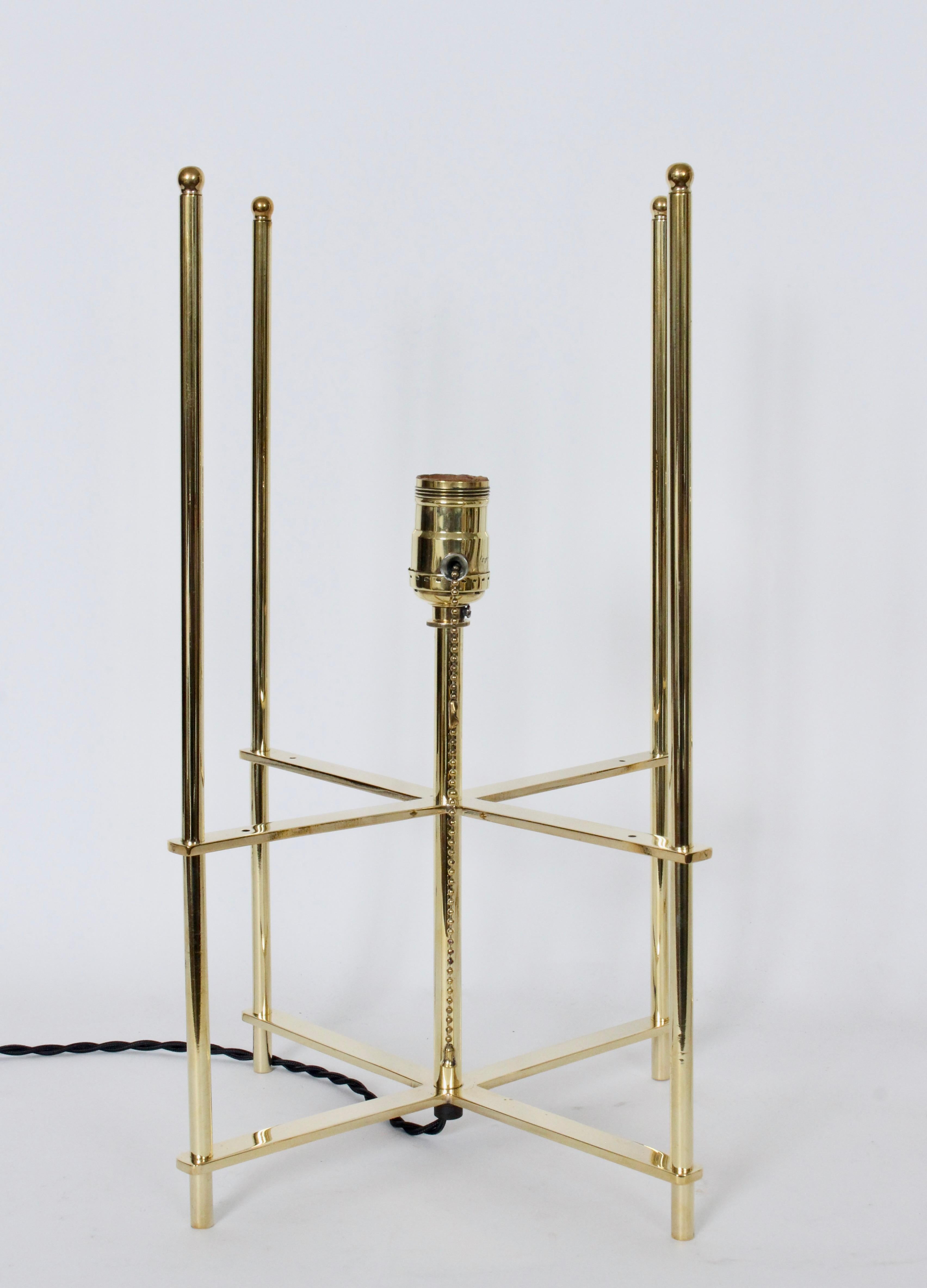 American Pair of Tommi Parzinger Style Brass Table Lamps with Parchment Box Shades, 1950s For Sale