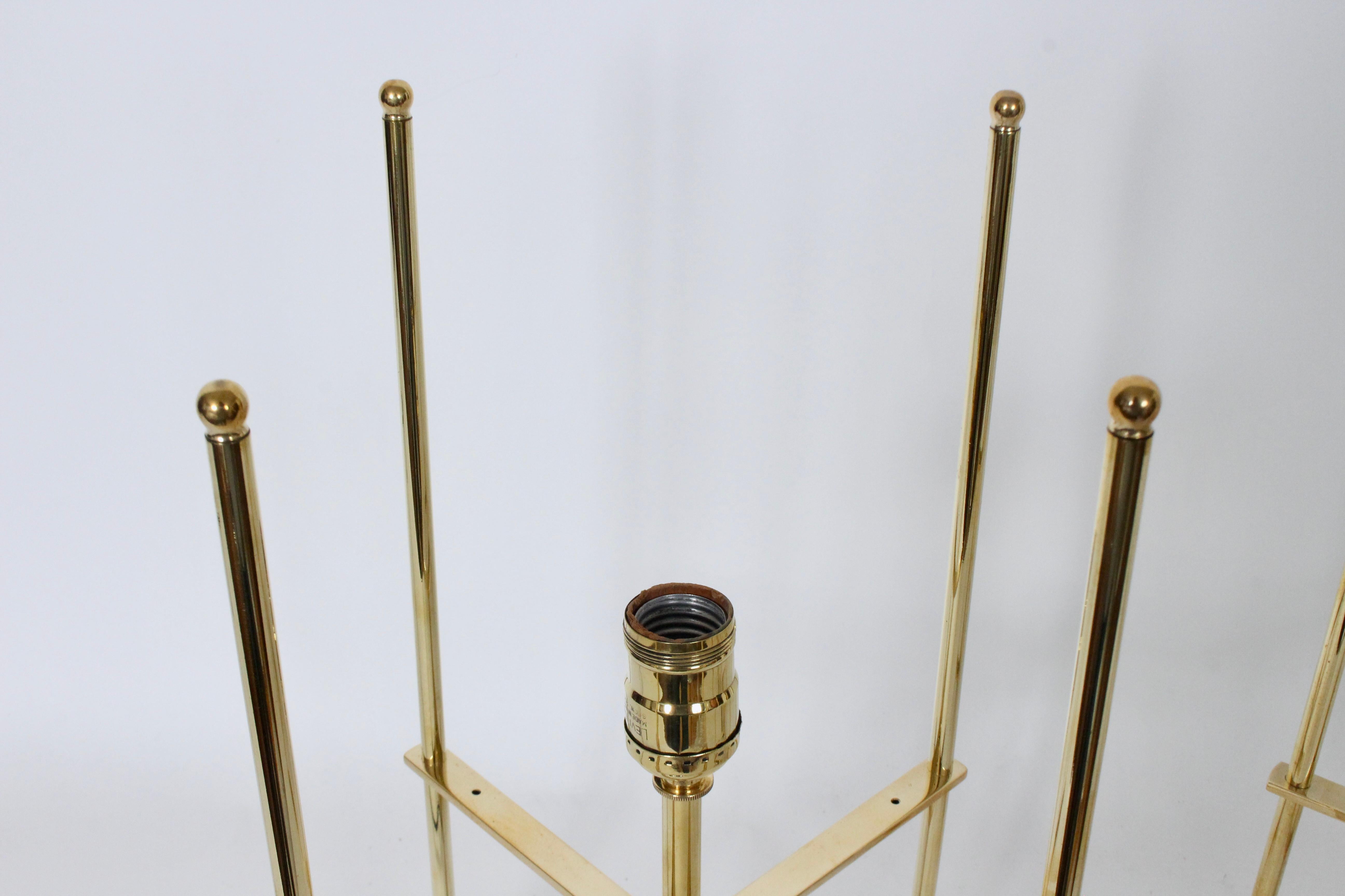 Pair of Tommi Parzinger Style Brass Table Lamps with Parchment Box Shades, 1950s In Good Condition For Sale In Bainbridge, NY