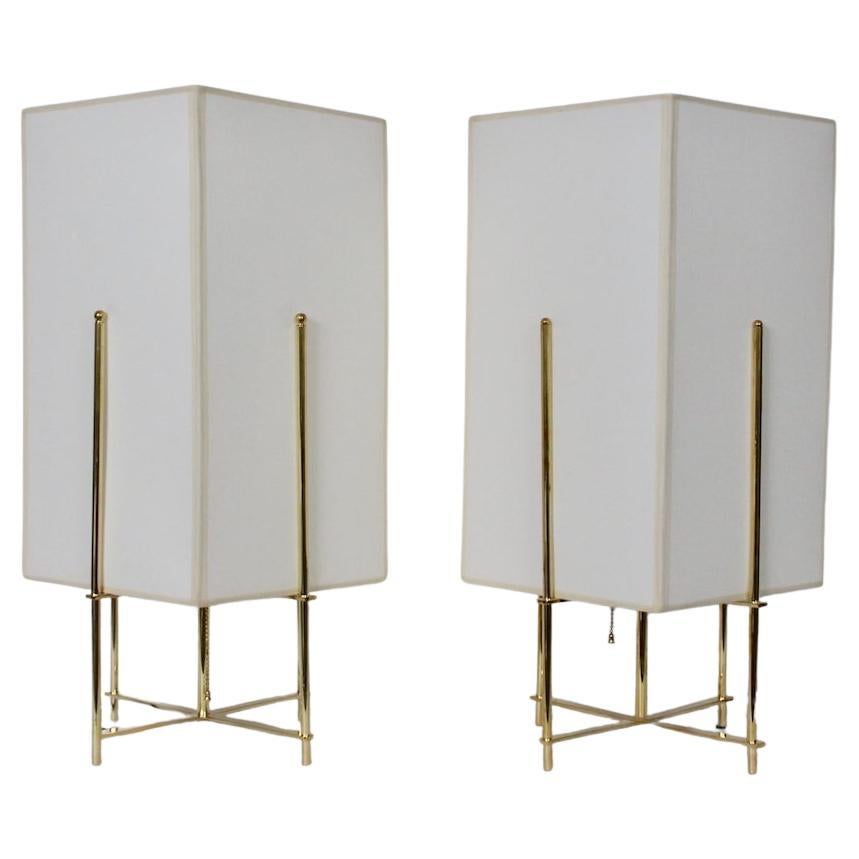 Pair of Tommi Parzinger Style Brass Table Lamps with Parchment Box Shades, 1950s For Sale
