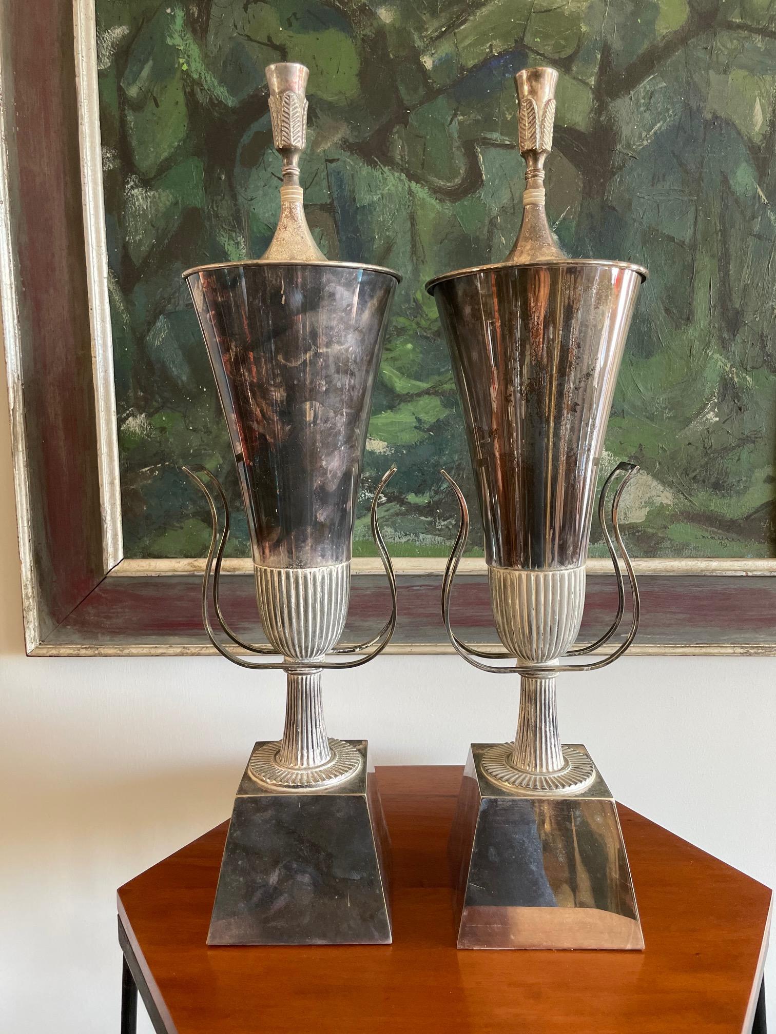 Pair of Tommi Parzinger Urn Lamps For Sale 3