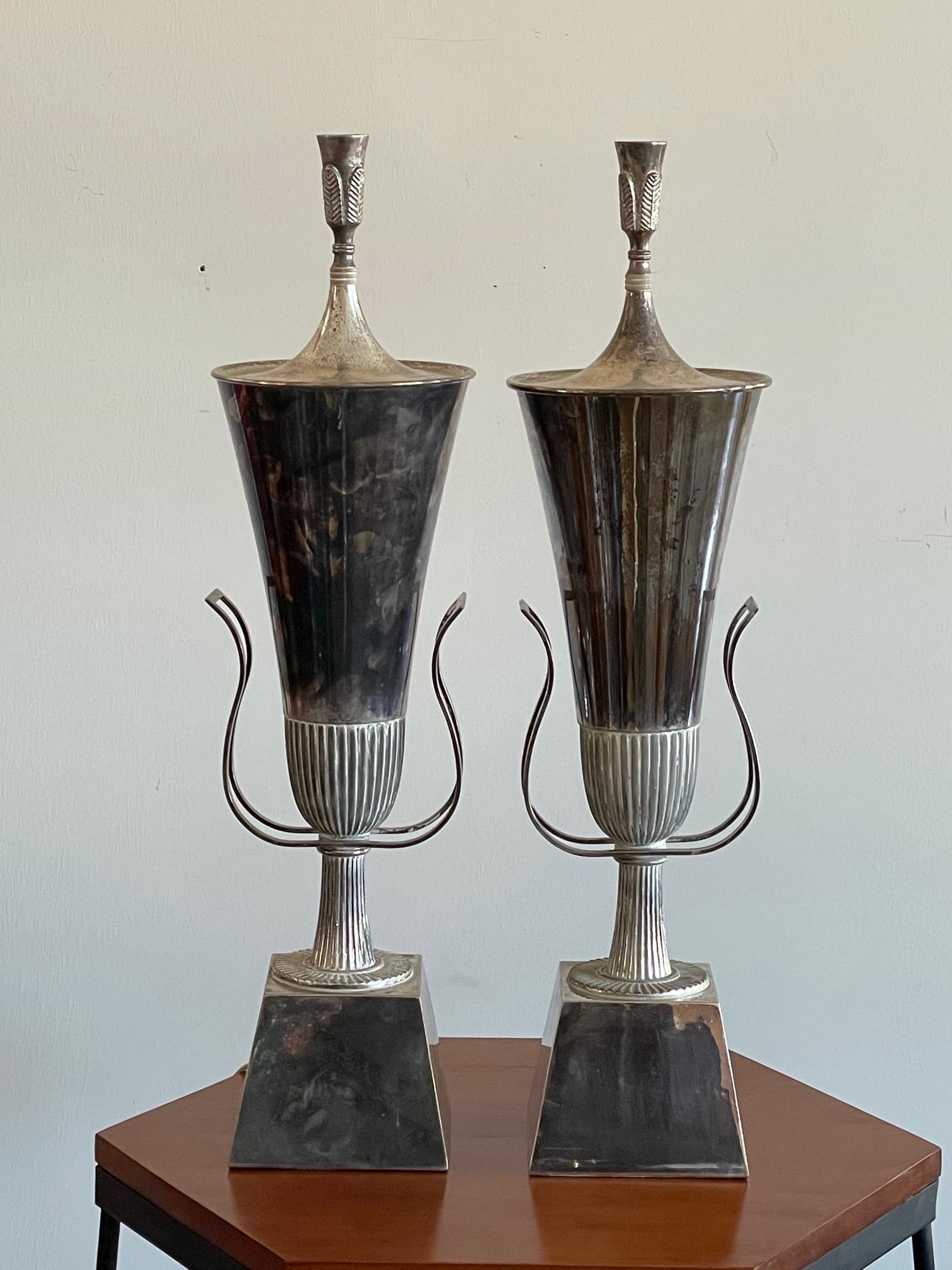 American Pair of Tommi Parzinger Urn Lamps For Sale