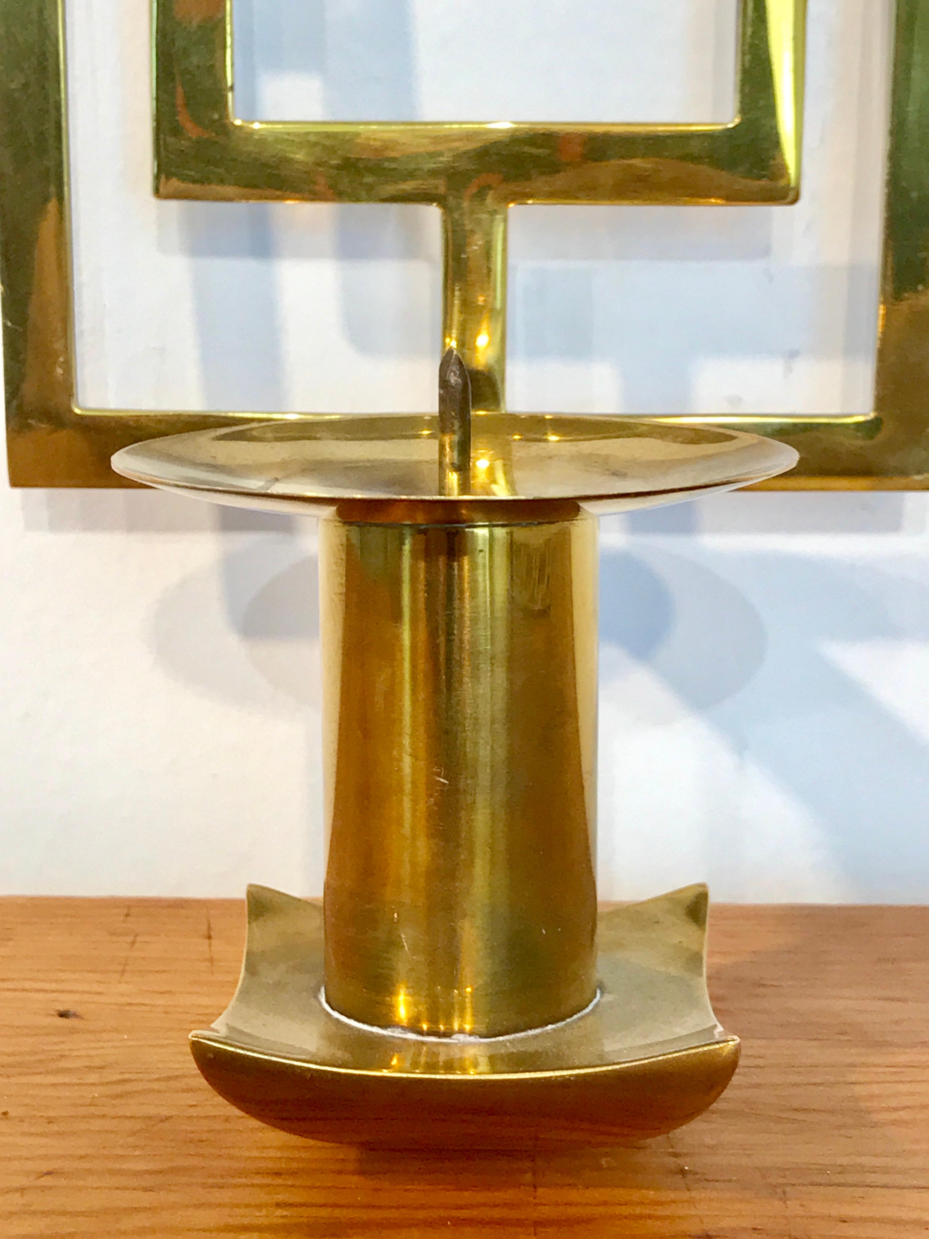 Mid-Century Modern Pair of Tommi Pazzinger Style Brass Candle Sconces by Sarried