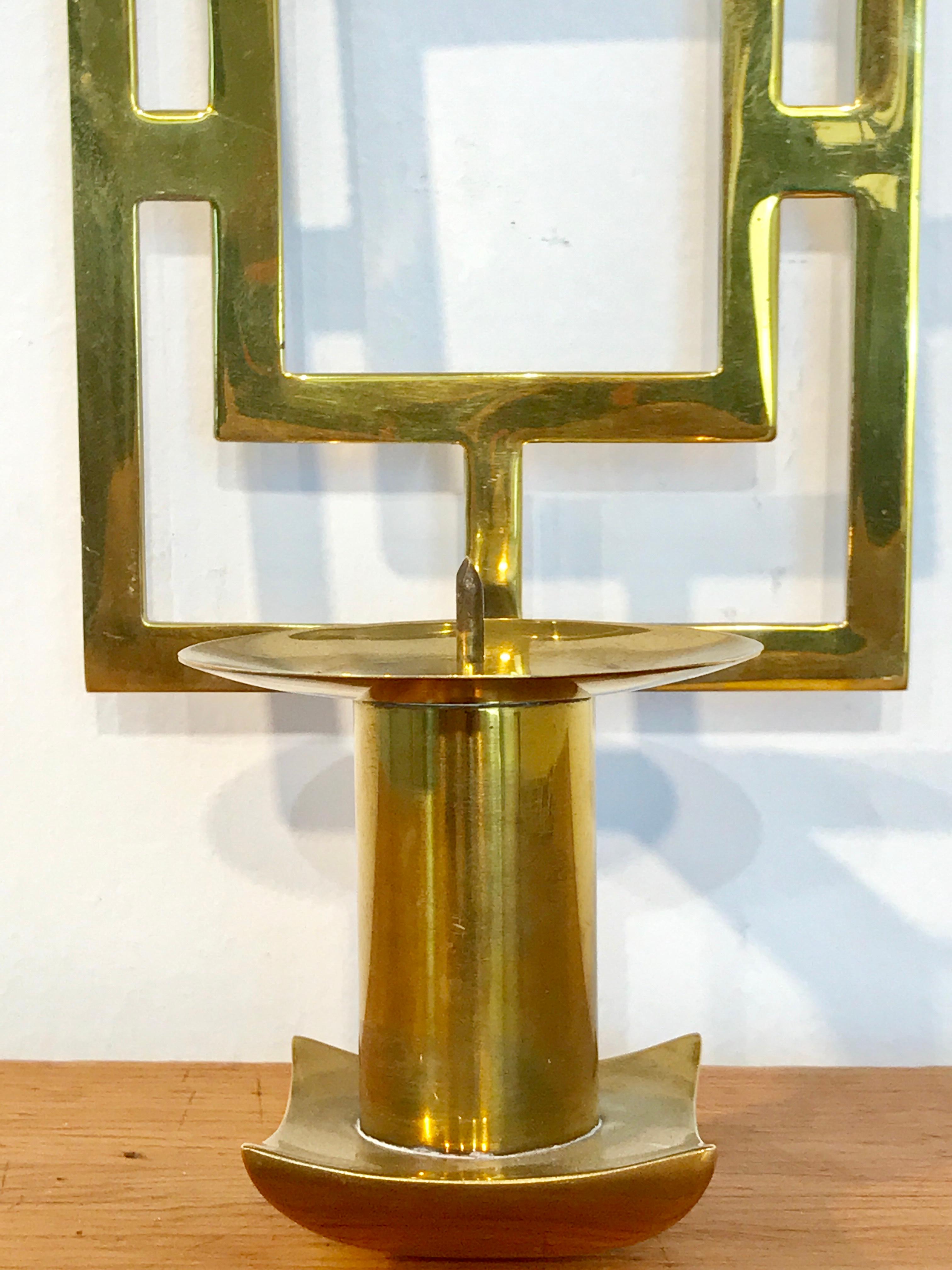 Pair of Tommi Pazzinger Style Brass Candle Sconces by Sarried In Excellent Condition In West Palm Beach, FL