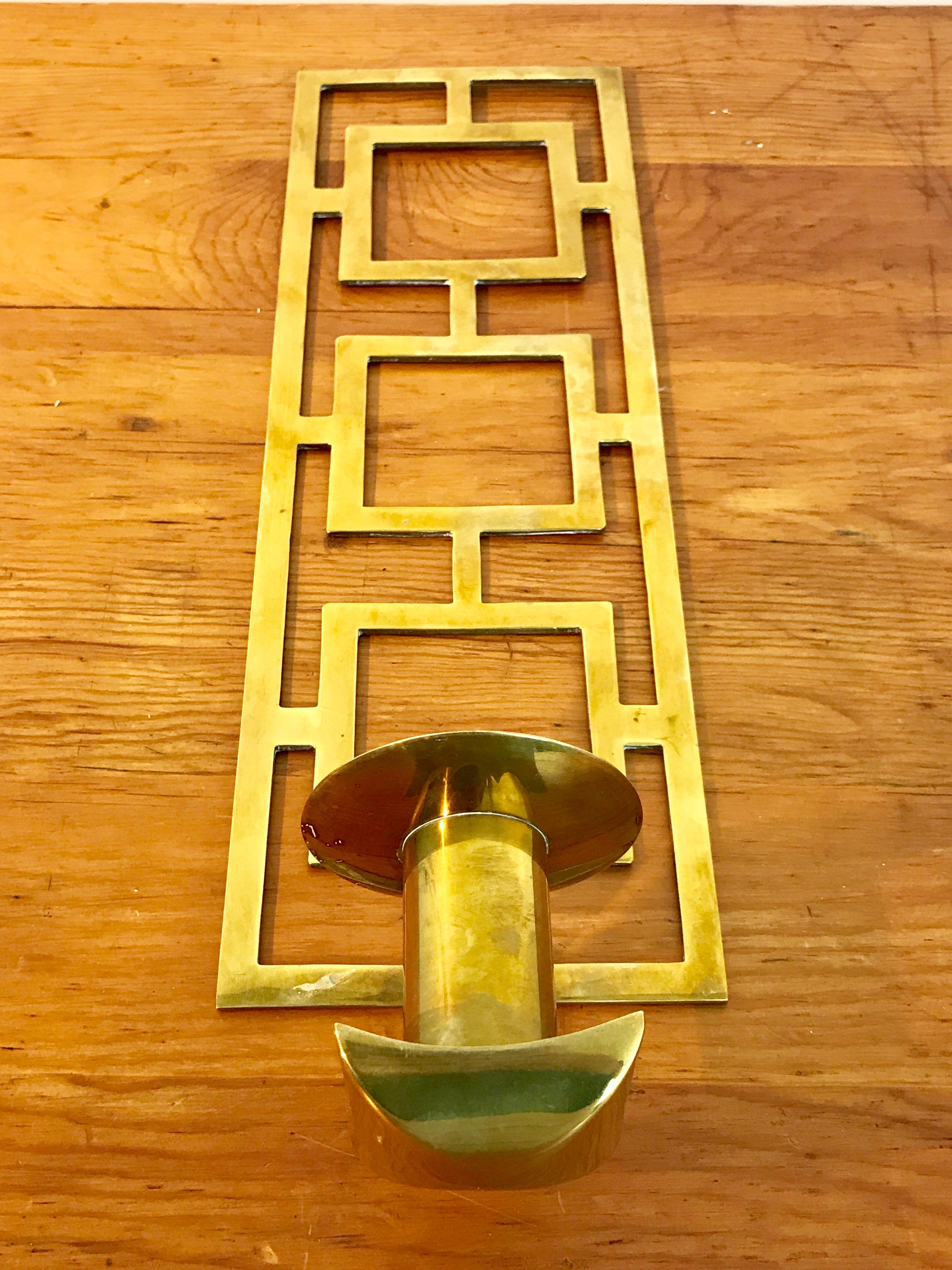 Late 20th Century Pair of Tommi Pazzinger Style Brass Candle Sconces by Sarried