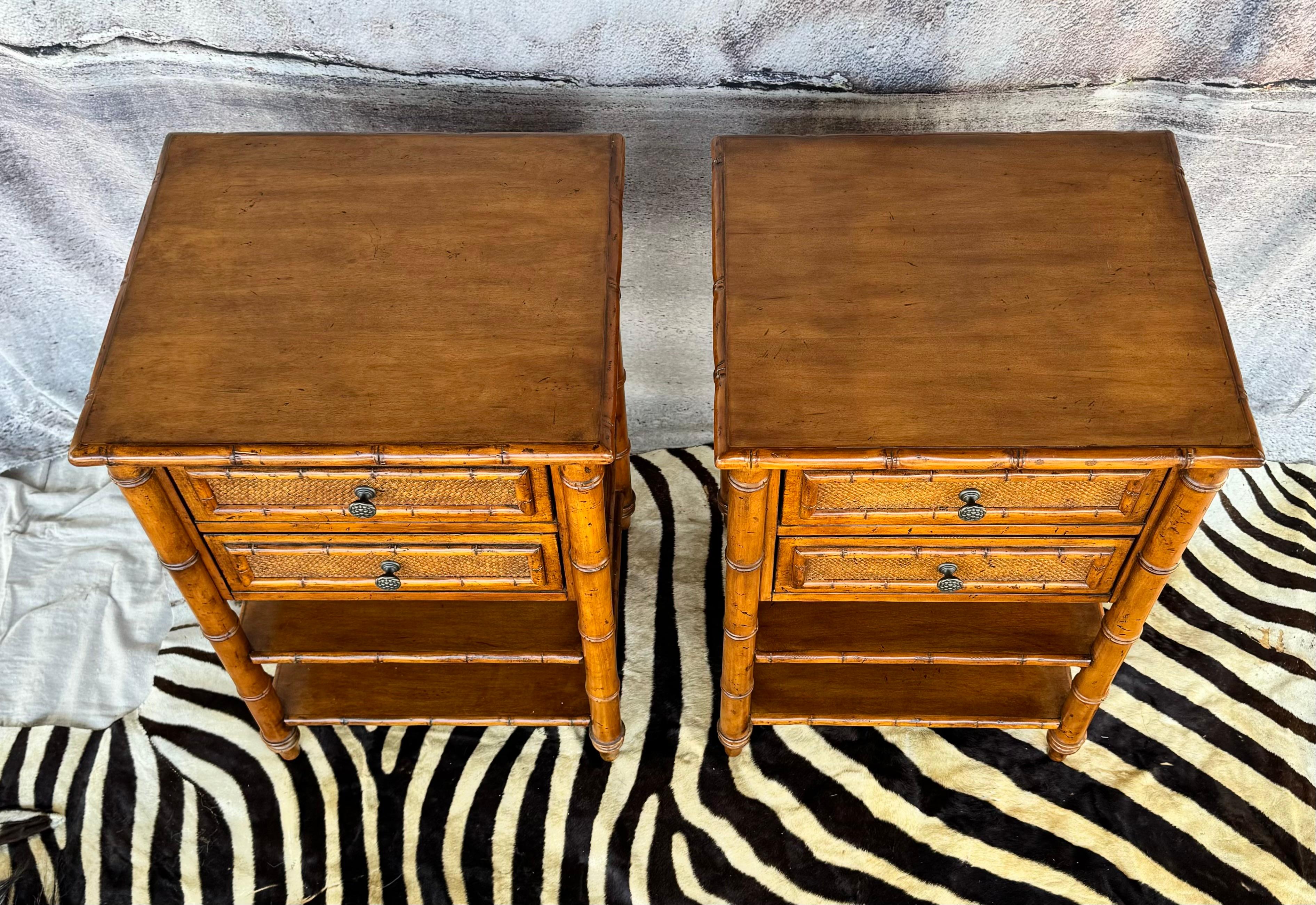 American Pair of  Tommy Bahama Bamboo Nightstands