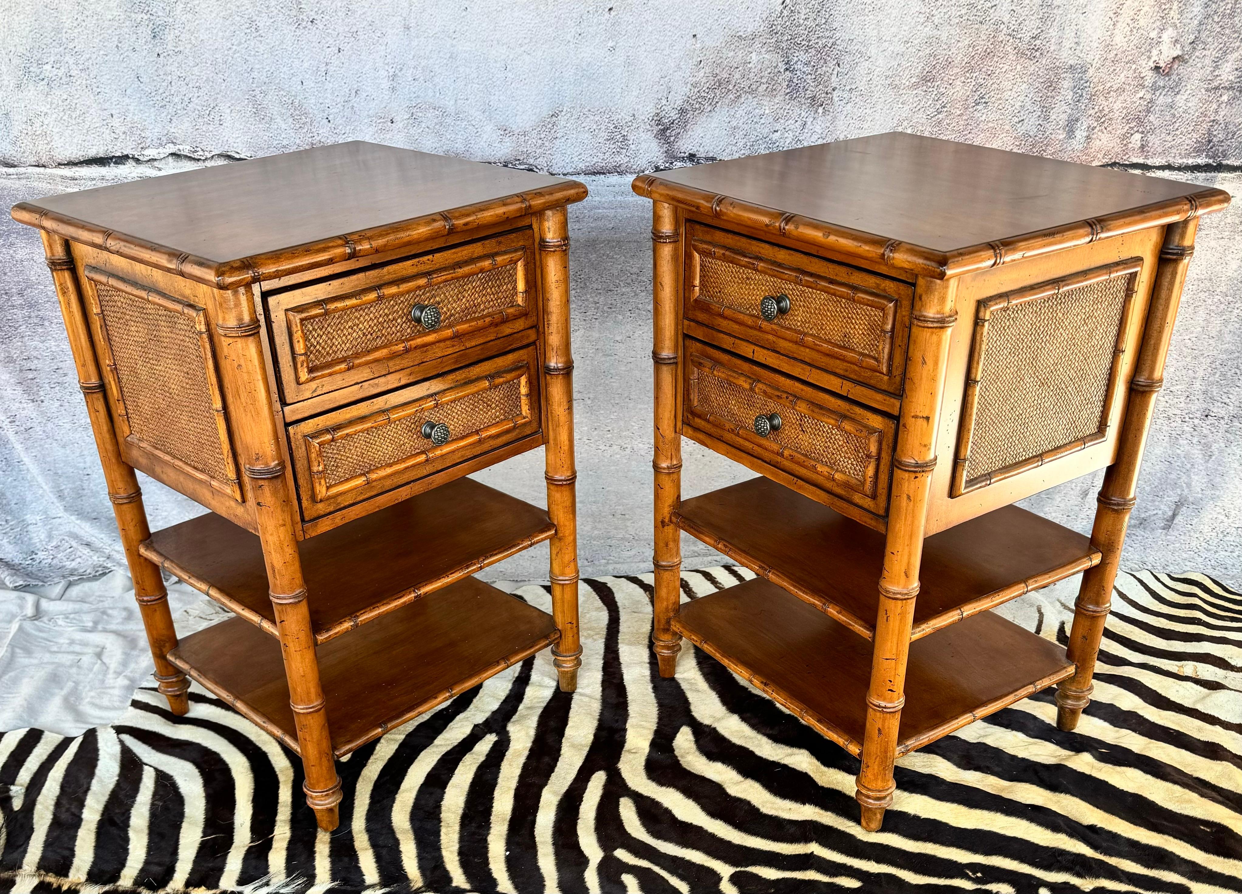 20th Century Pair of  Tommy Bahama Bamboo Nightstands