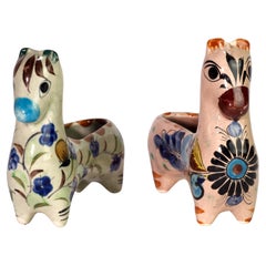 Vintage Pair of Tonala Mexico Modernist Horse Figurines, Planters or Ashtrays