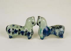Pair of Tonala Mexico Pottery Modernist Horse Figurines Hand Painted