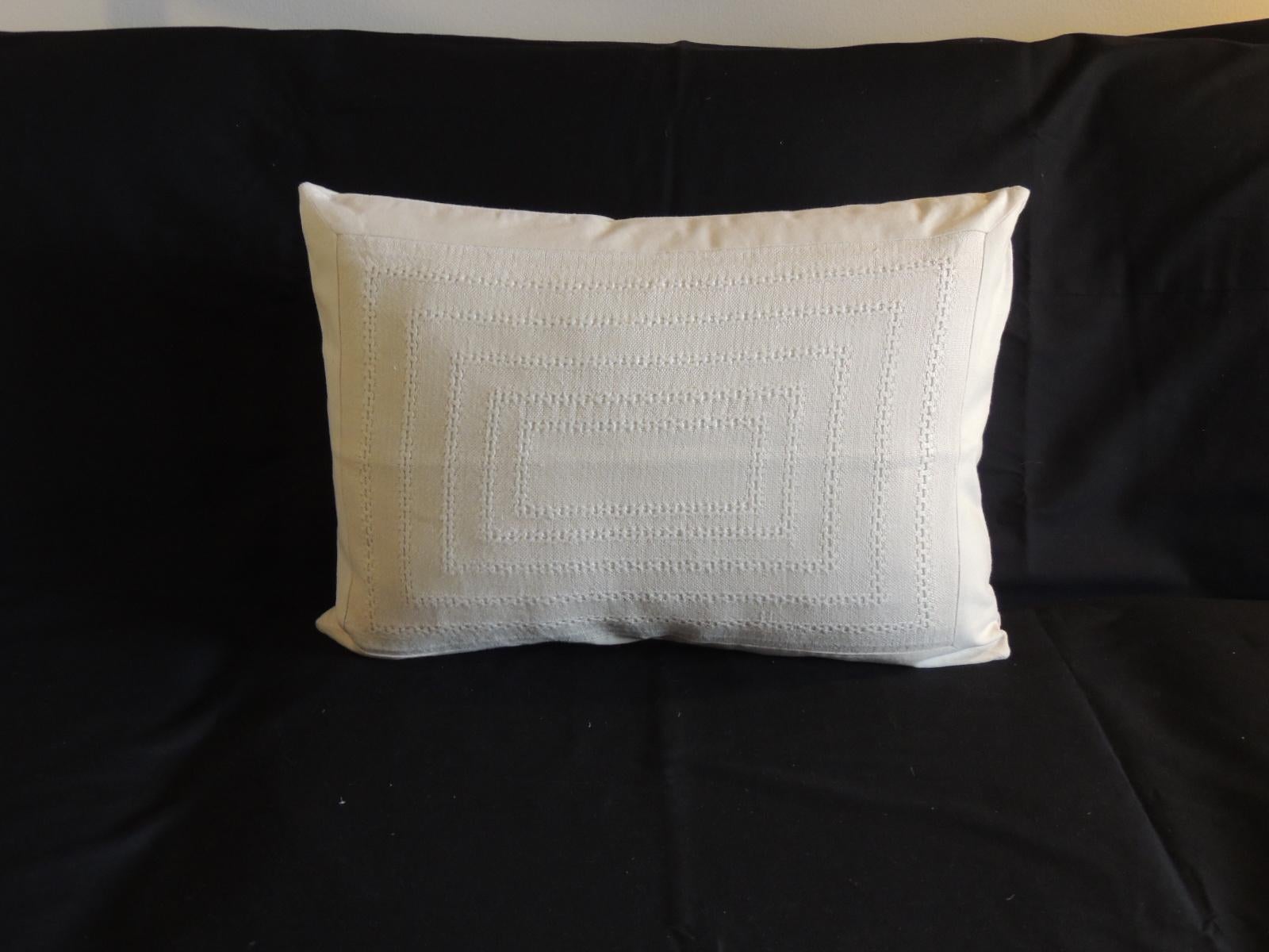 Pair of Tone-on-Tone Beige Eyelet Linen Decorative Bolster Pillows 3