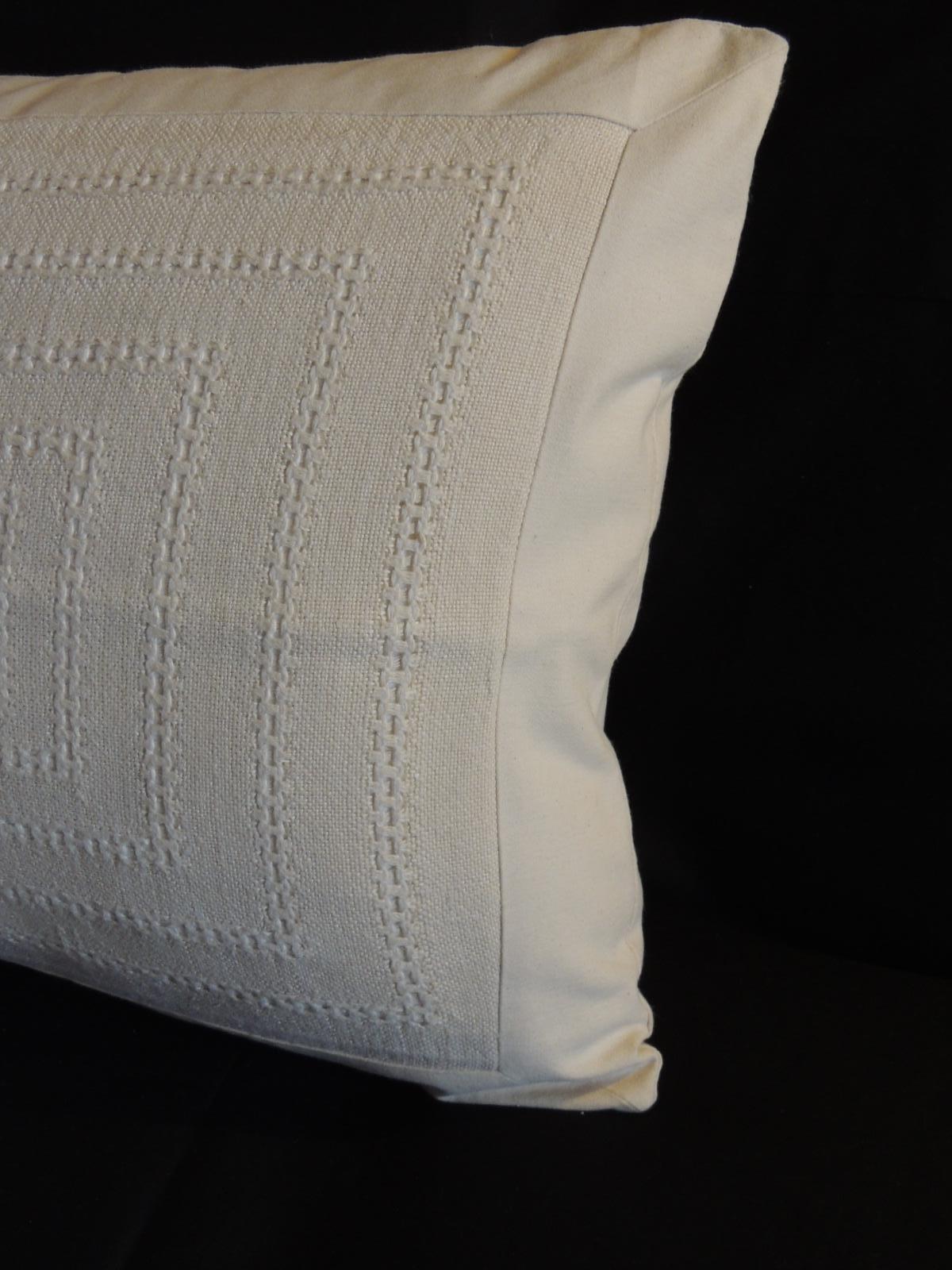 Bohemian Pair of Tone-on-Tone Beige Eyelet Linen Decorative Bolster Pillows