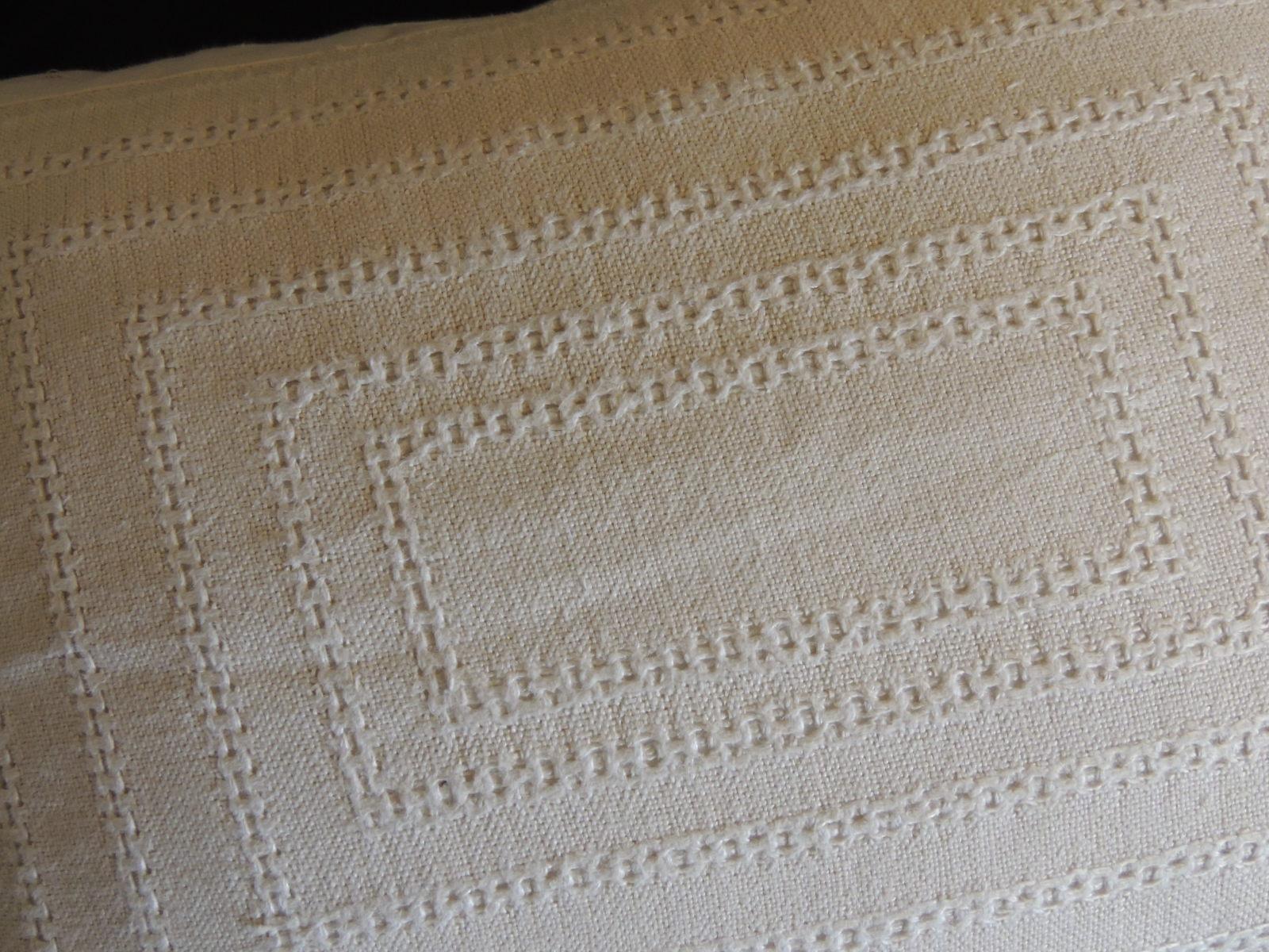 Late 20th Century Pair of Tone-on-Tone Beige Eyelet Linen Decorative Bolster Pillows
