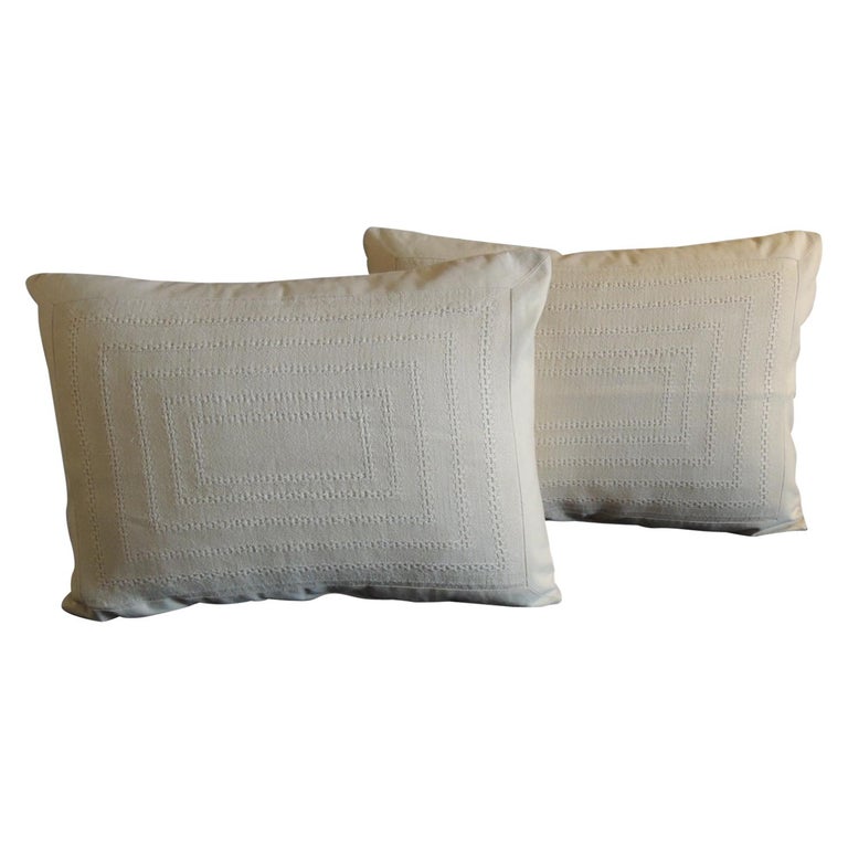 Pair of ToneonTone Beige Eyelet Linen Decorative Bolster Pillows For