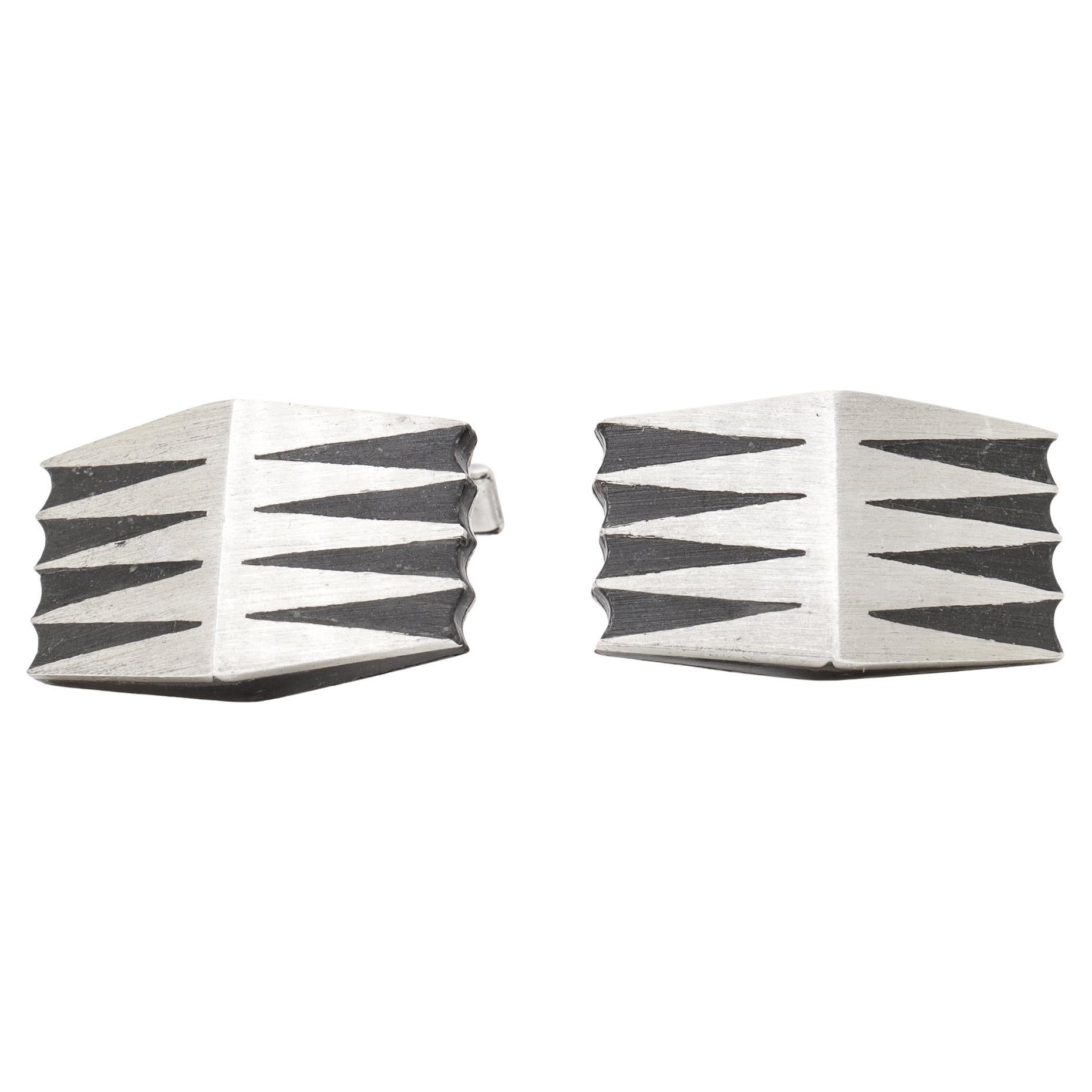 Paire de boutons de manchette modernistes Tono de Taxco Peidra Negra en argent sterling et onyx