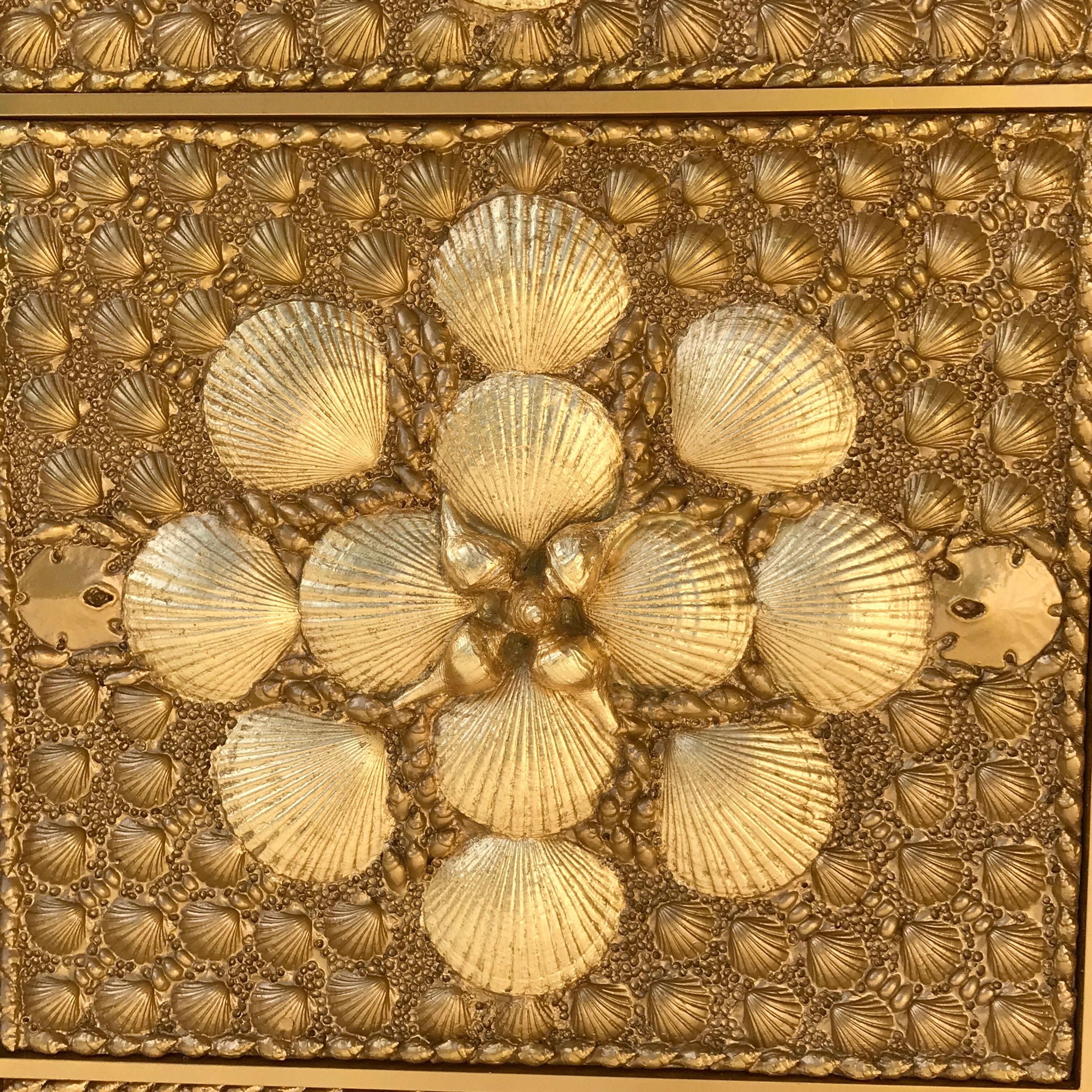 Modern Pair of Tony Duquette Gold Covered Shell Panels or Screens For Sale