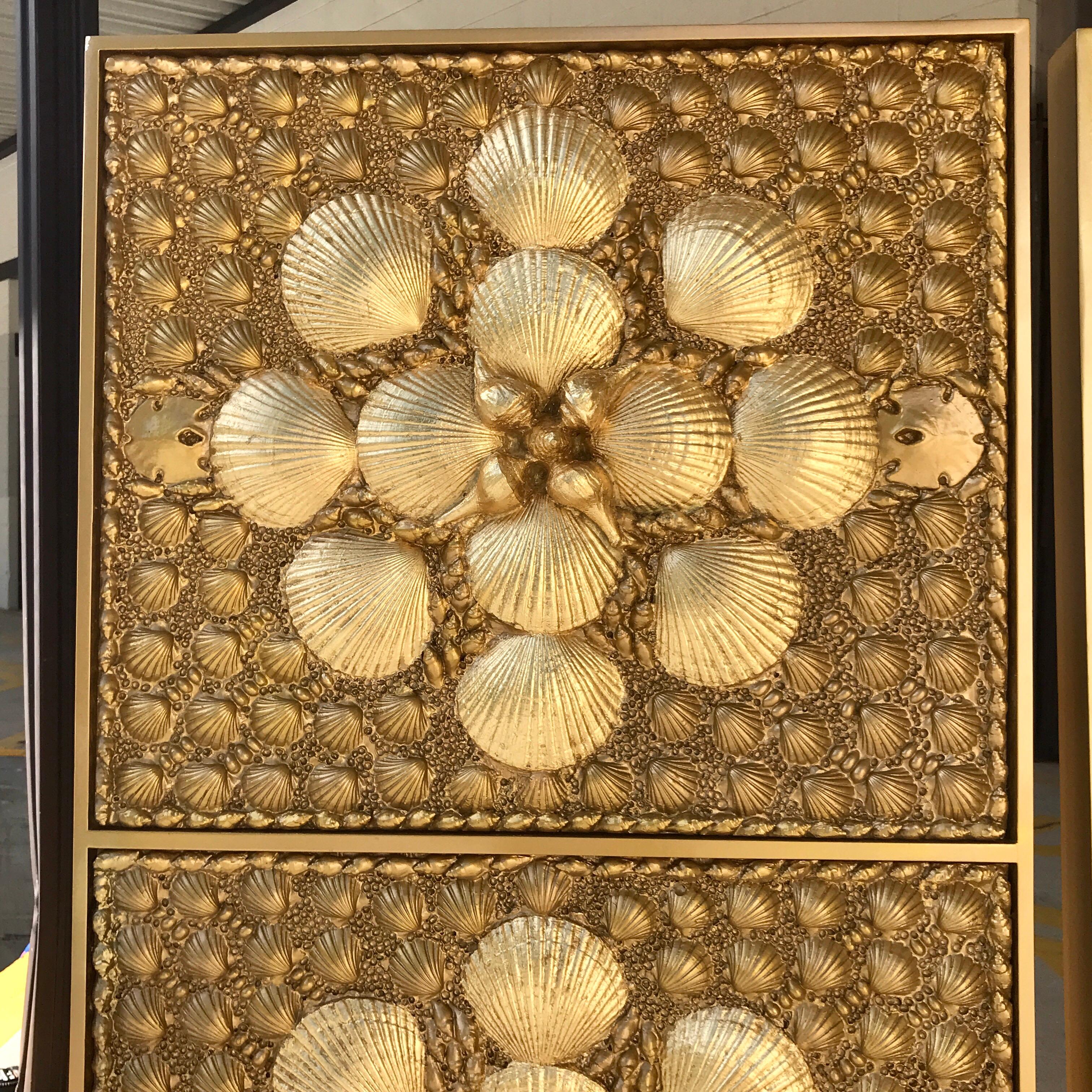 American Pair of Tony Duquette Gold Covered Shell Panels or Screens For Sale