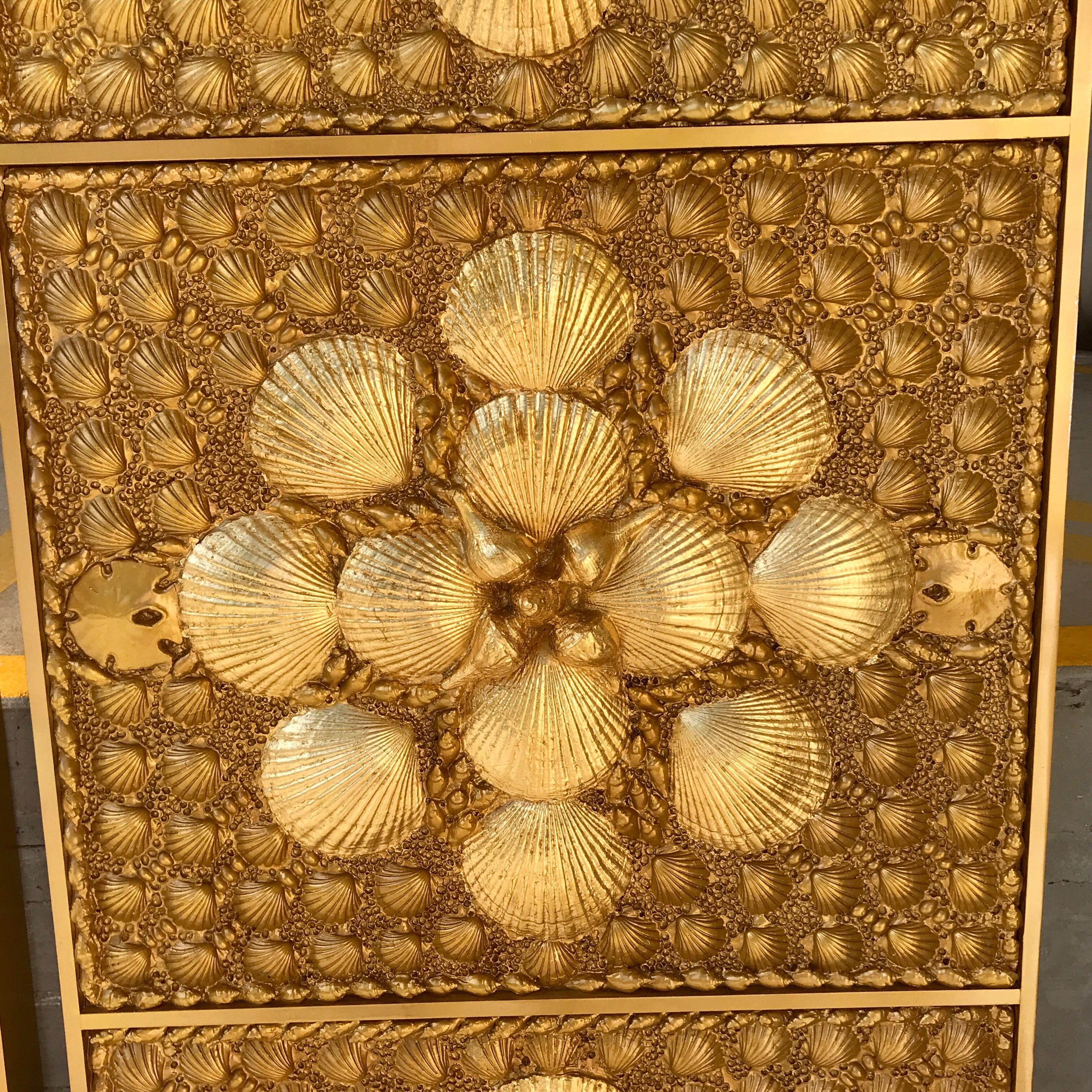 Gilt Pair of Tony Duquette Gold Covered Shell Panels or Screens For Sale