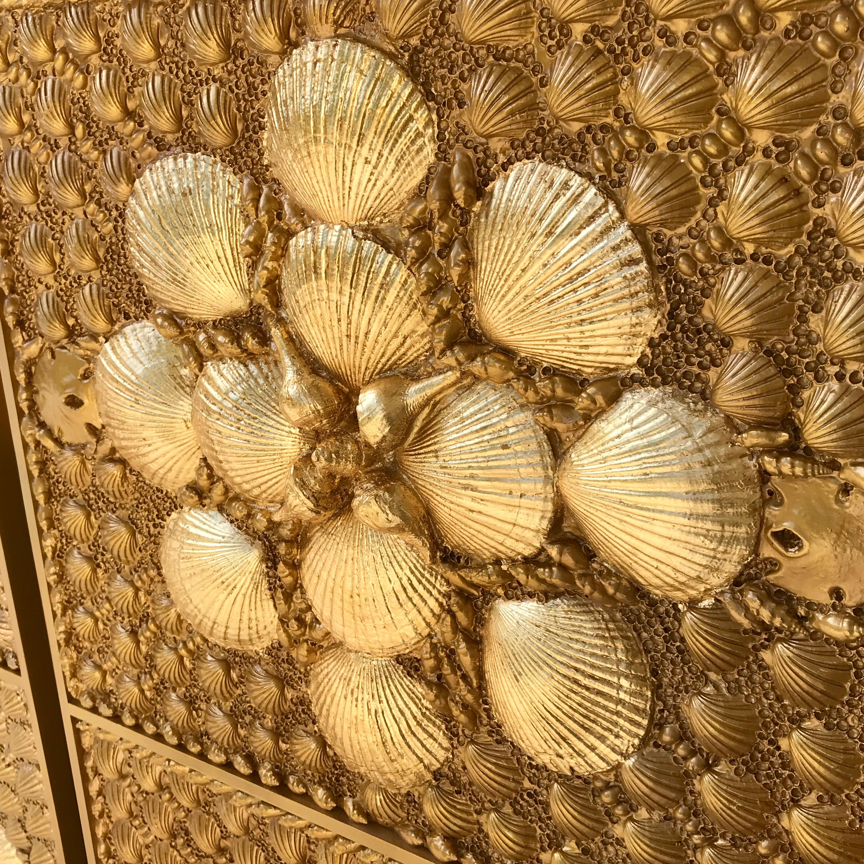 Pair of Tony Duquette Gold Covered Shell Panels or Screens In Good Condition For Sale In Atlanta, GA