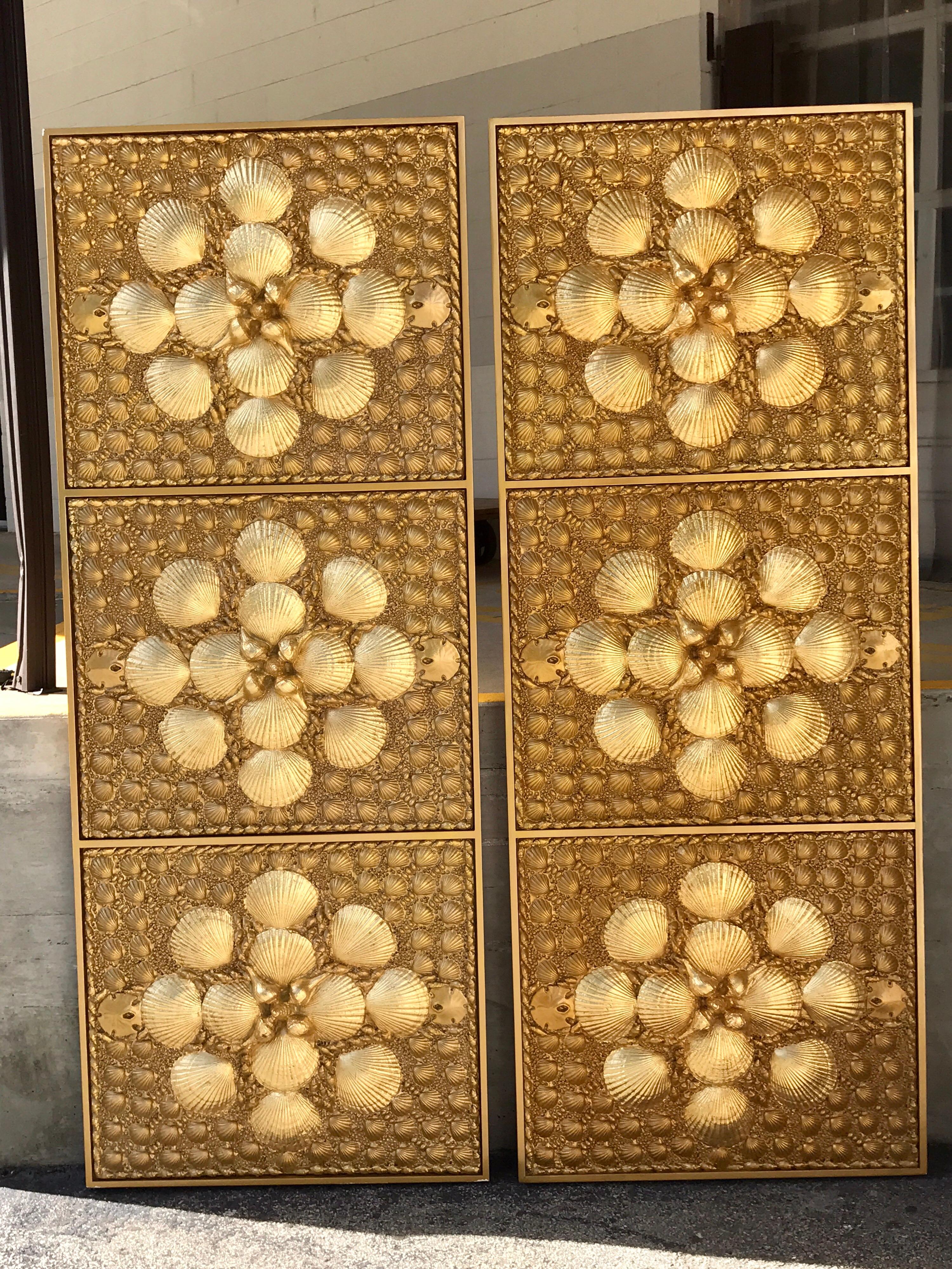 Composition Pair of Tony Duquette Gold Covered Shell Panels or Screens For Sale