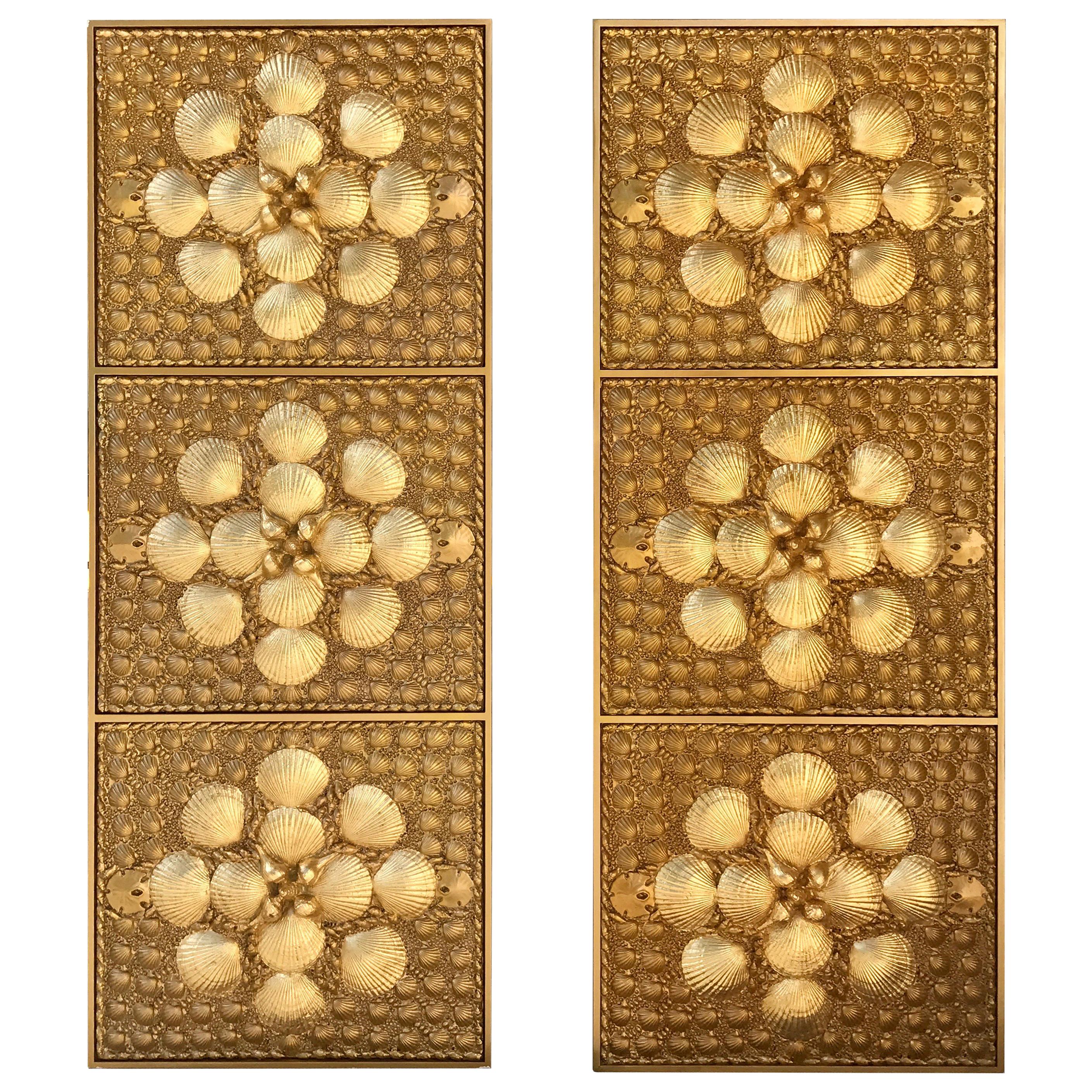 Pair of Tony Duquette Gold Covered Shell Panels or Screens For Sale