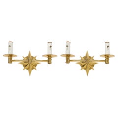 Pair of Tony Duquette Inspired Brass Star Double Arm Sconces. Pair of Tony Duquette Inspired Brass Star Double Arm Sconces.