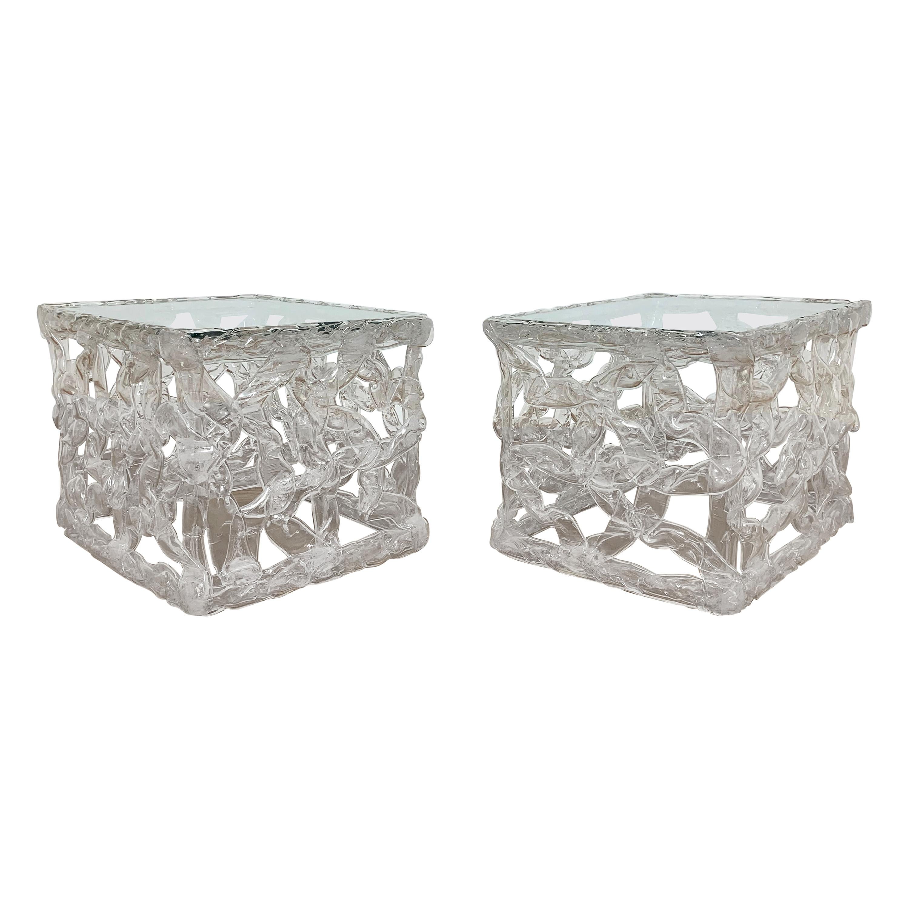 Pair of Tony Duquette Style Clear Acrylic "Taffy Pull" End Tables, Ca. 1970s