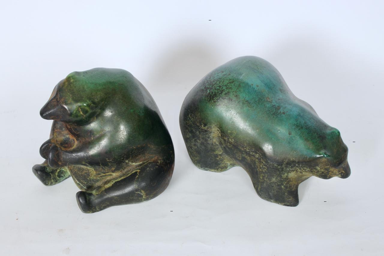American Pair of Tony Evans Raku Bear Sculptures For Sale