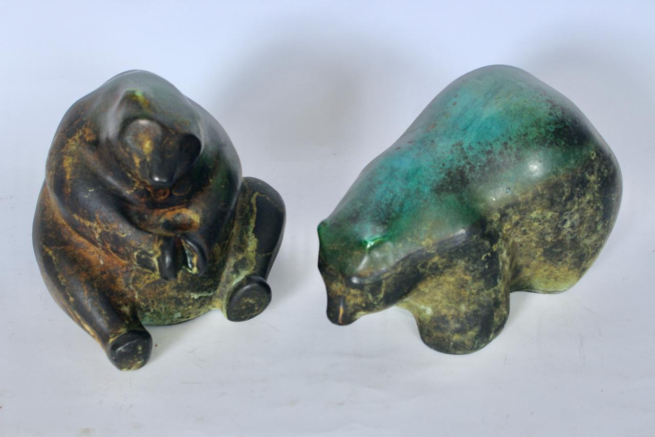 Pair of Tony Evans Raku Bear Sculptures In Good Condition For Sale In Bainbridge, NY