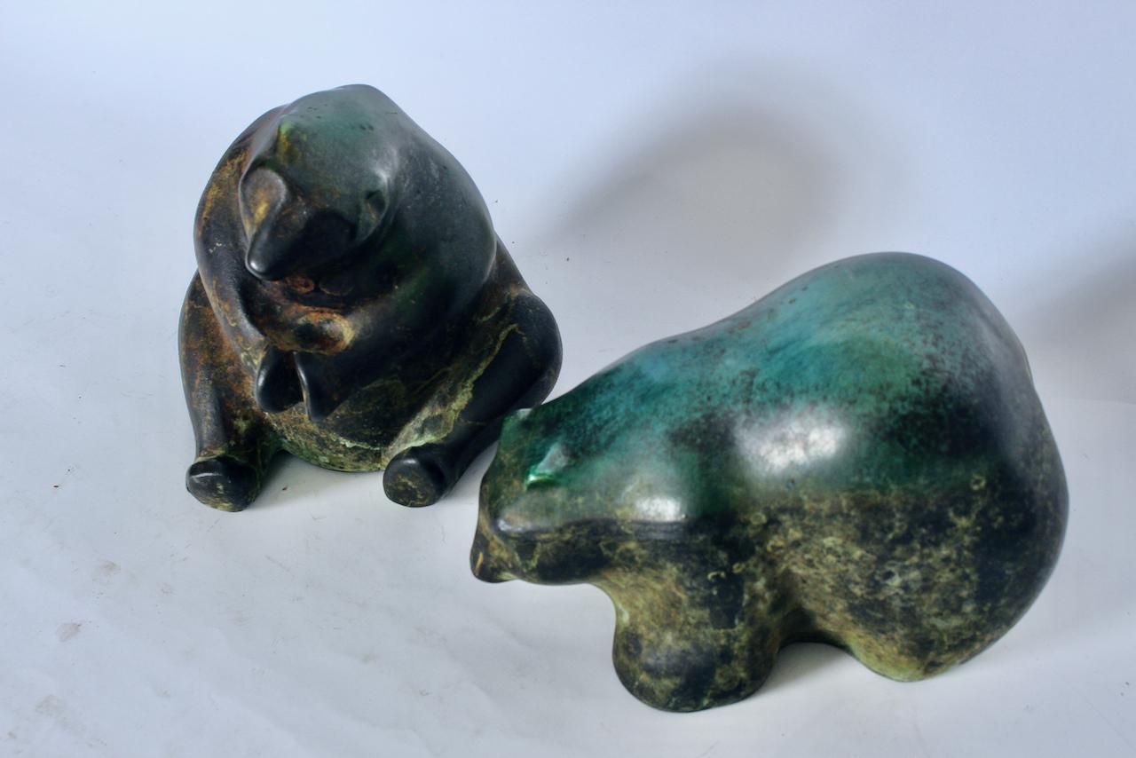 Late 20th Century Pair of Tony Evans Raku Bear Sculptures For Sale