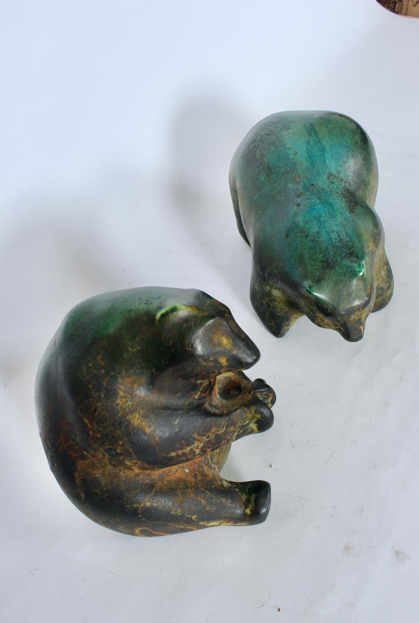Ceramic Pair of Tony Evans Raku Bear Sculptures For Sale