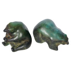 Retro Pair of Tony Evans Raku Bear Sculptures