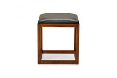 Pair of Tony Paul Black Leather Upholstered Wooden Cube Stool with Slide Tray