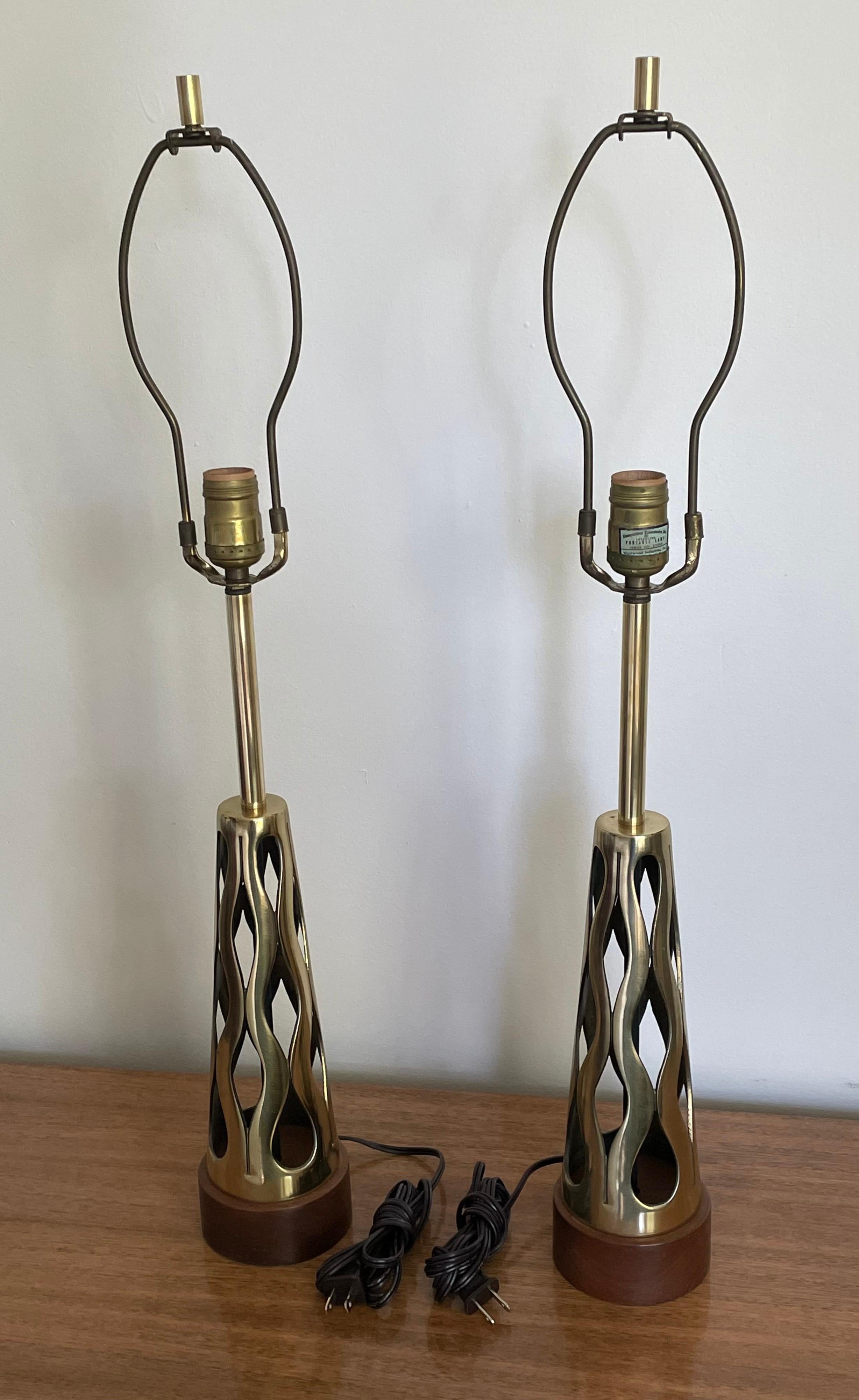 Cast Pair of Mid Century Tony Paul Sculptural Brass Table Lamps, 1960’s For Sale