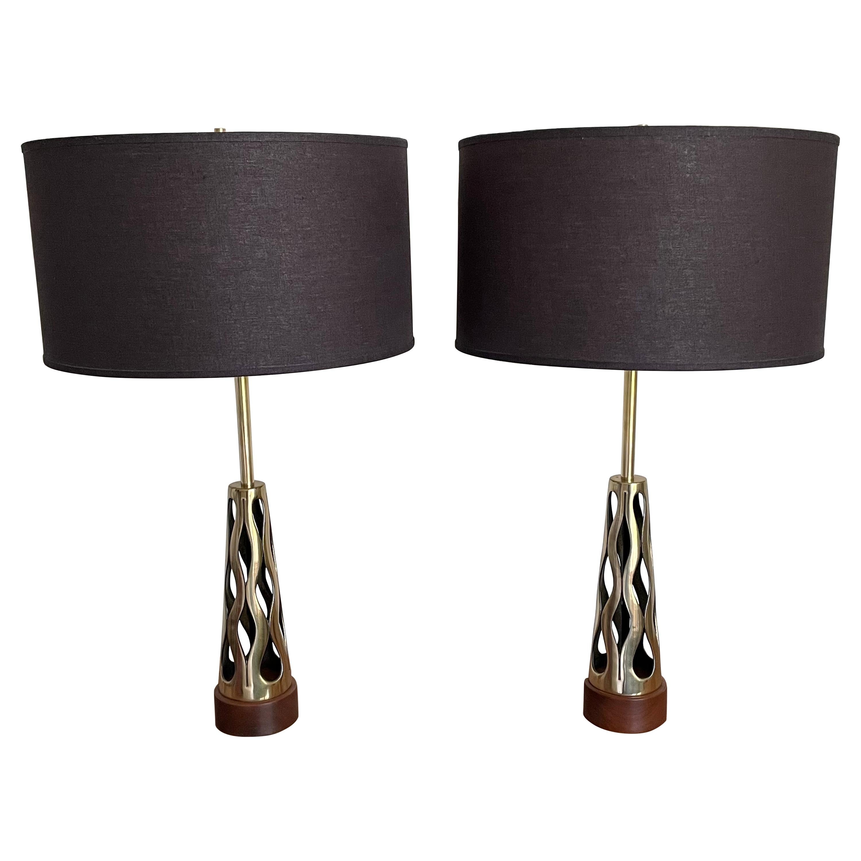 Pair of Mid Century Tony Paul Sculptural Brass Table Lamps, 1960’s