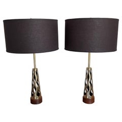 Pair of Mid Century Sculptural Brass Table Lamps by Tony Paul, 1960’s